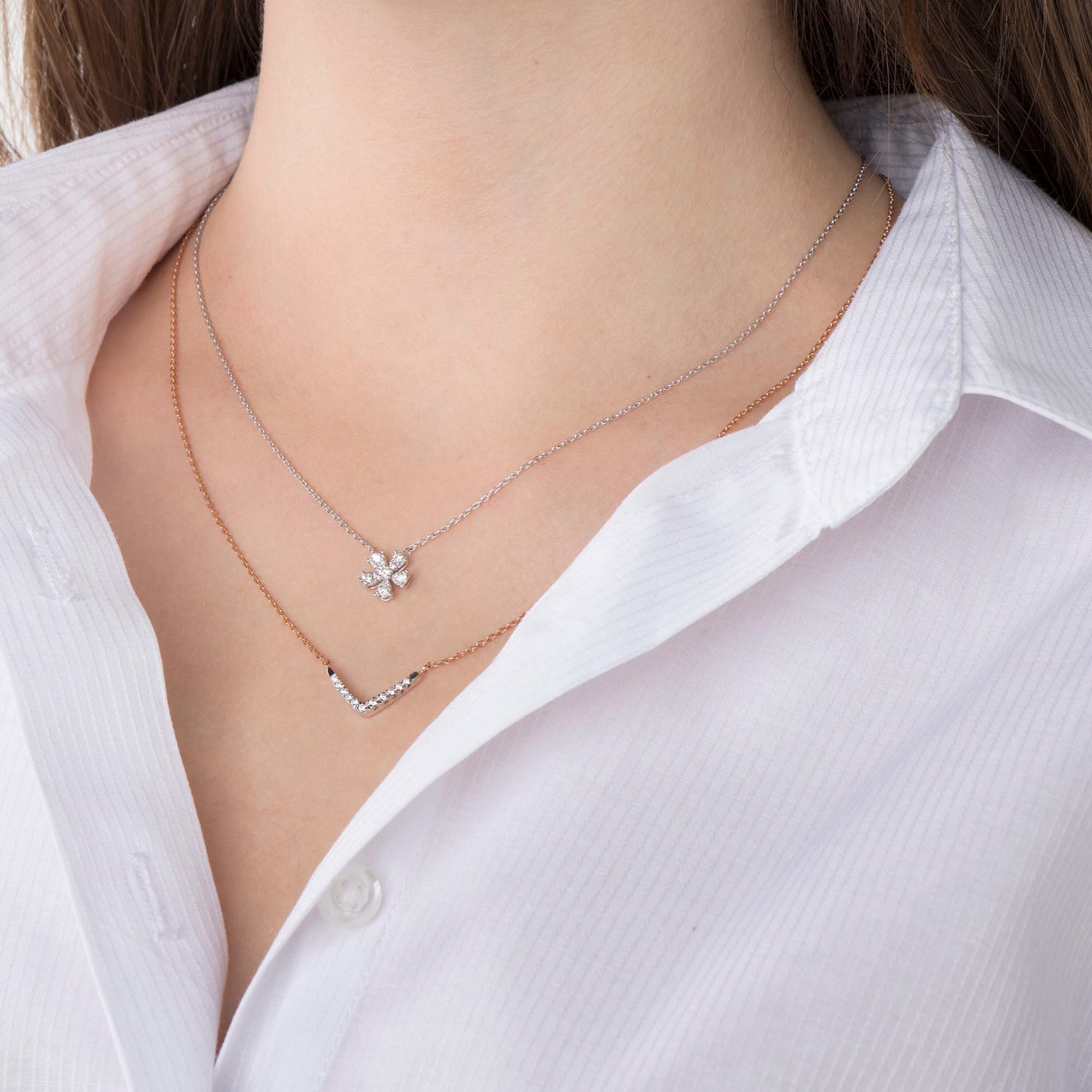 Mini Diamond Chevron Necklace in 14K Gold