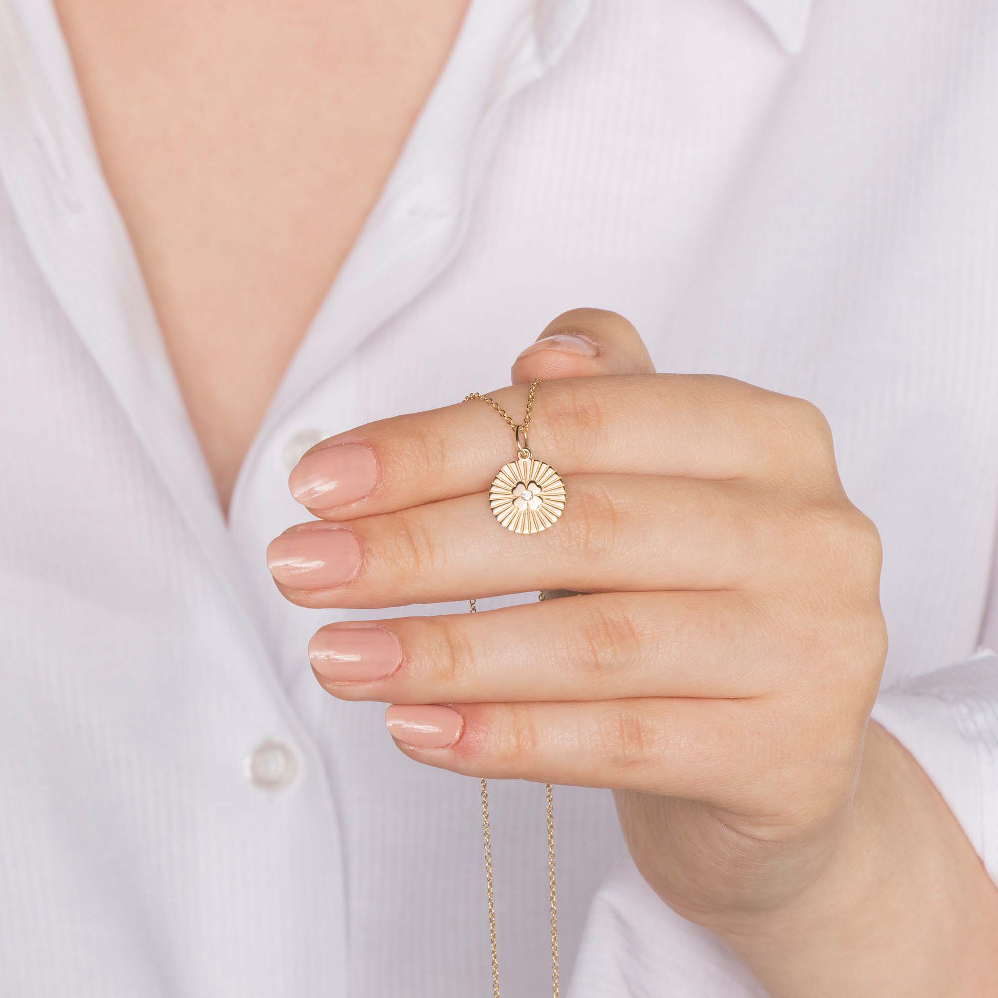 Mini Diamond Clover Coin Pendant in 14K Gold