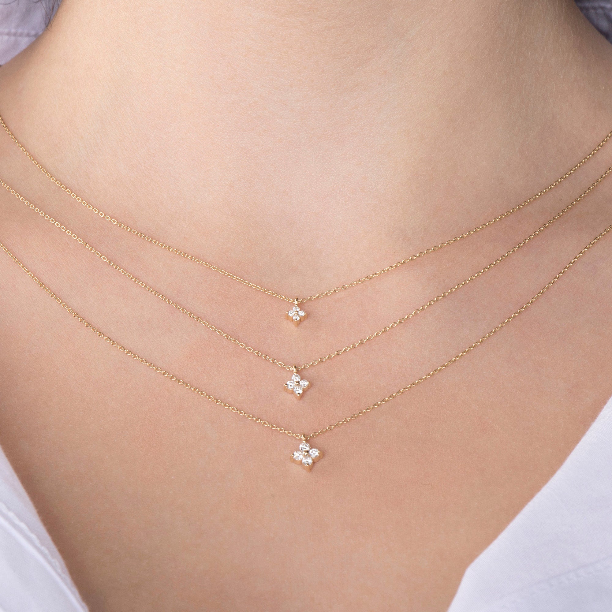 Minimal Diamond Clover Necklace in 14K Gold