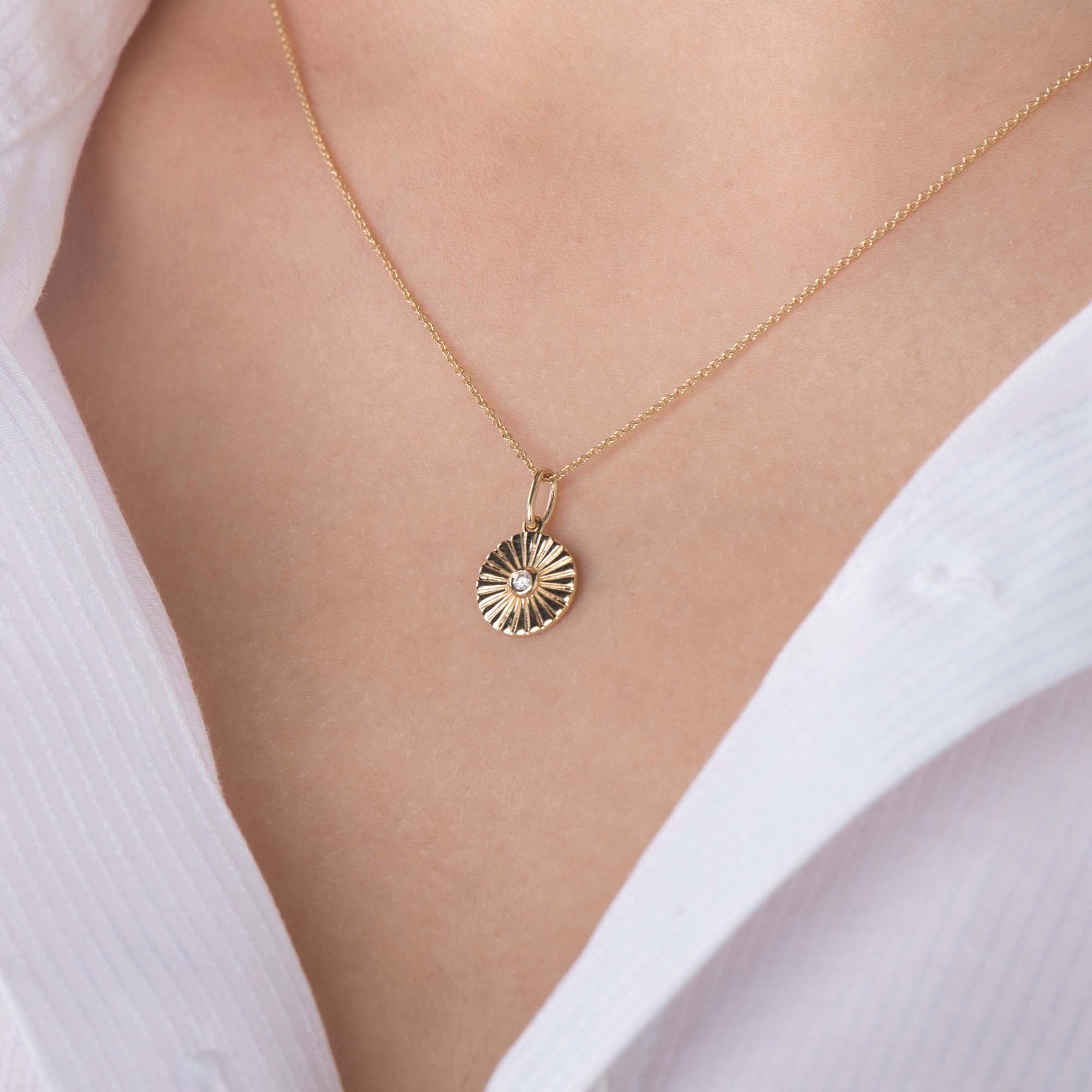 Mini Diamond Coin Necklace in 14K Gold