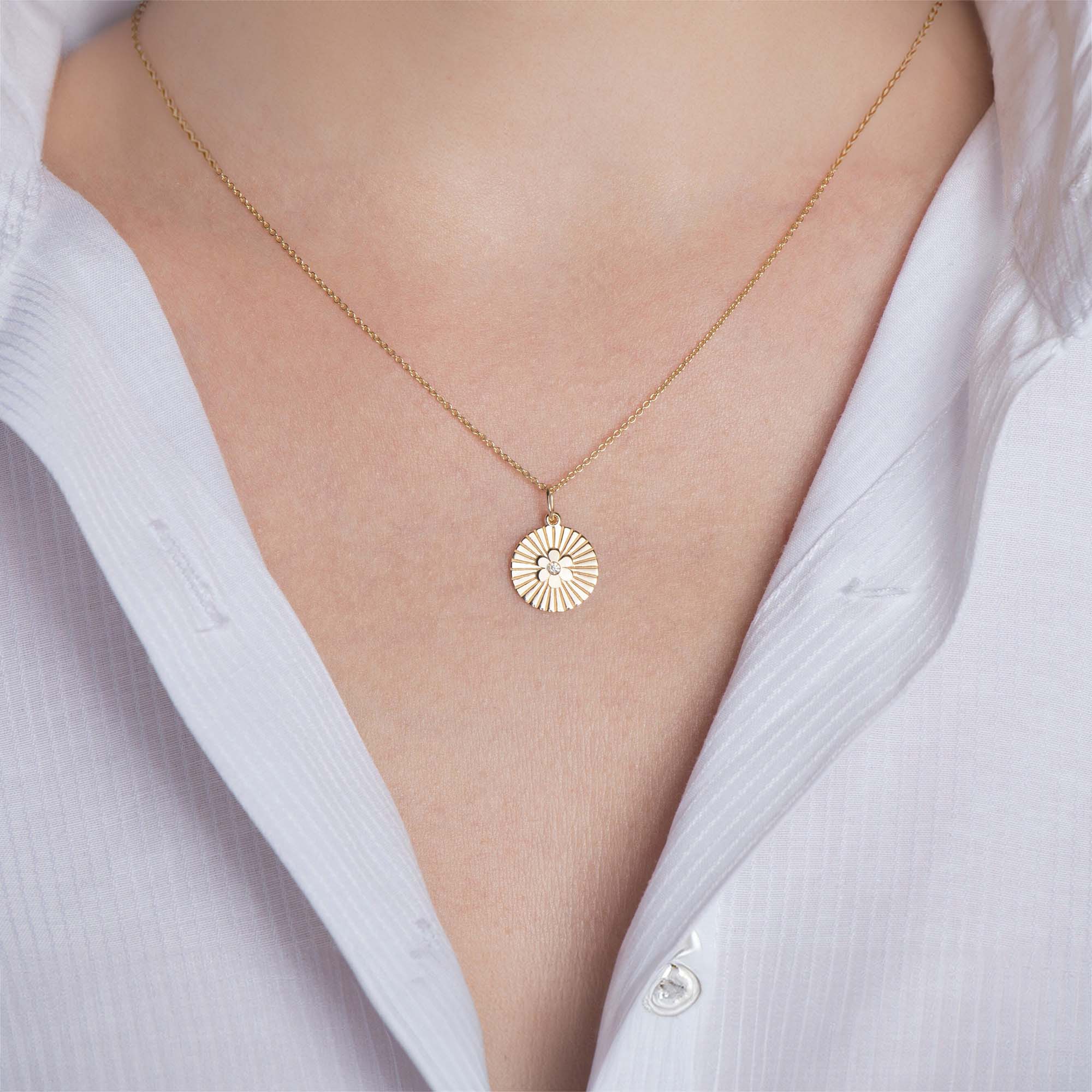Mini Diamond Daisy Coin Necklace in 14K Gold