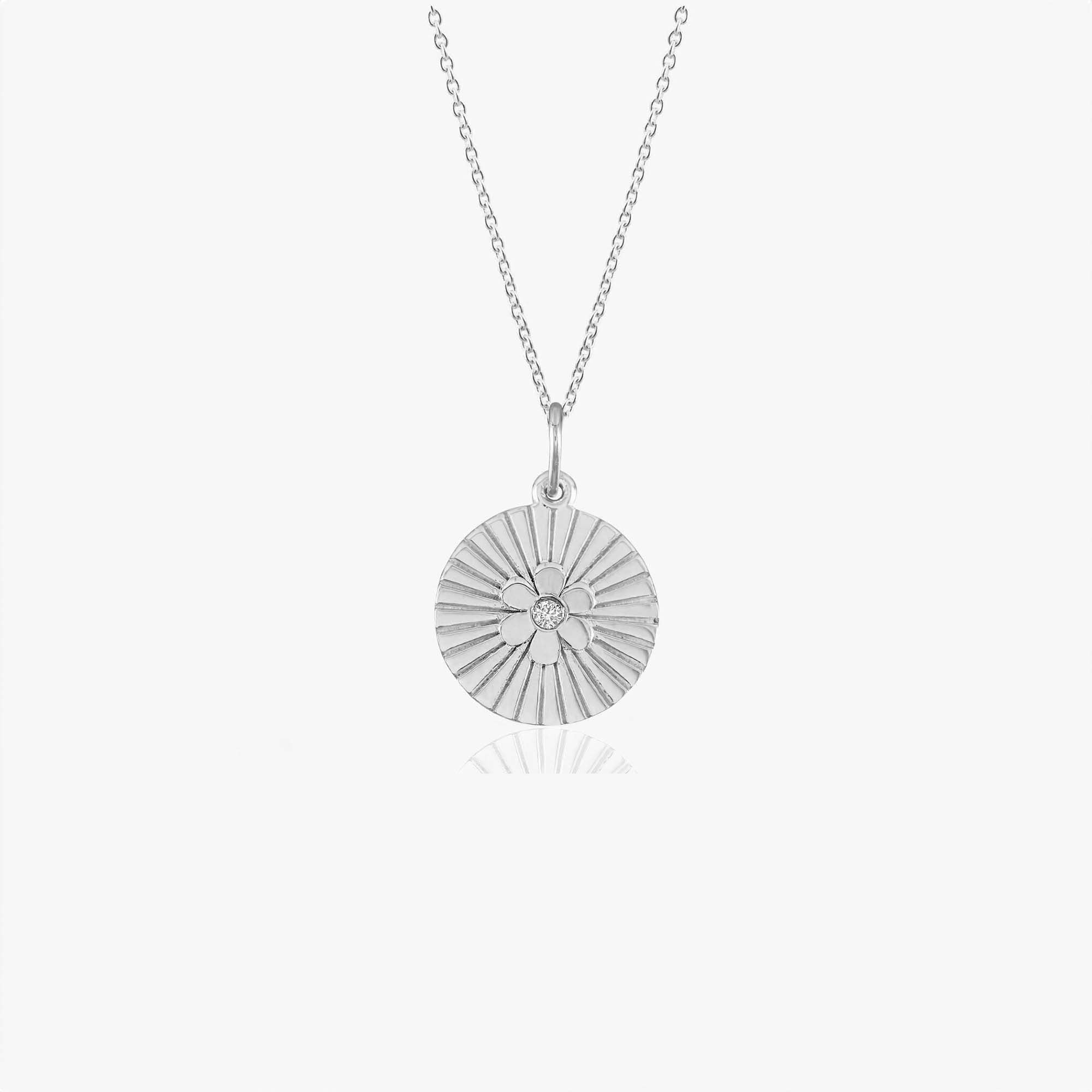 Mini Diamond Daisy Coin Necklace in 14K Gold