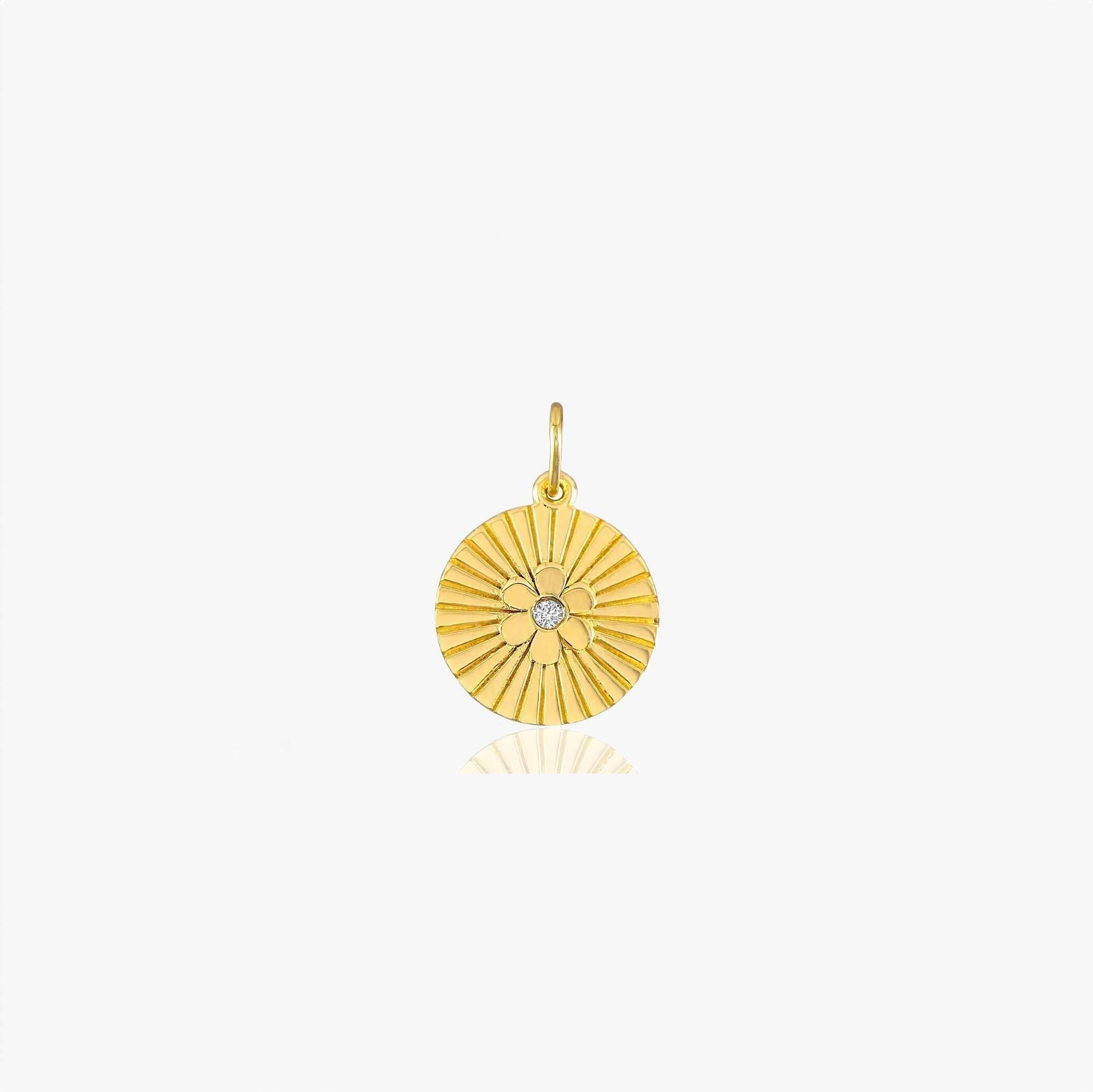 Mini Diamond Daisy Coin Pendant in 14K Gold