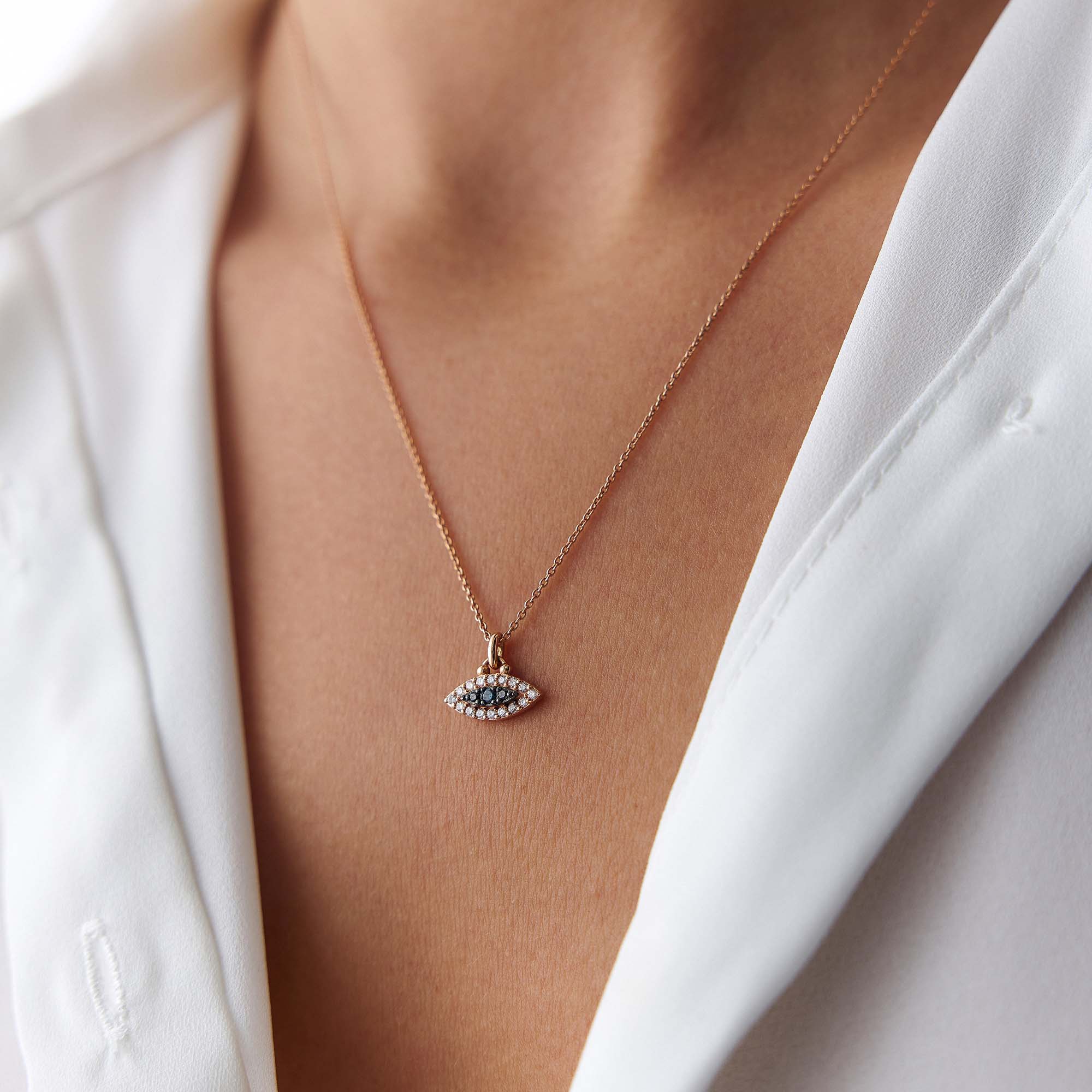 Mini Blue Diamond Eye Necklace in 14K Gold