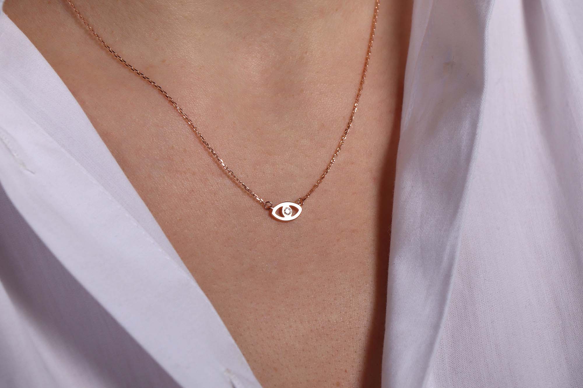 Mini Diamond Evil Eye Necklace in 14K Gold