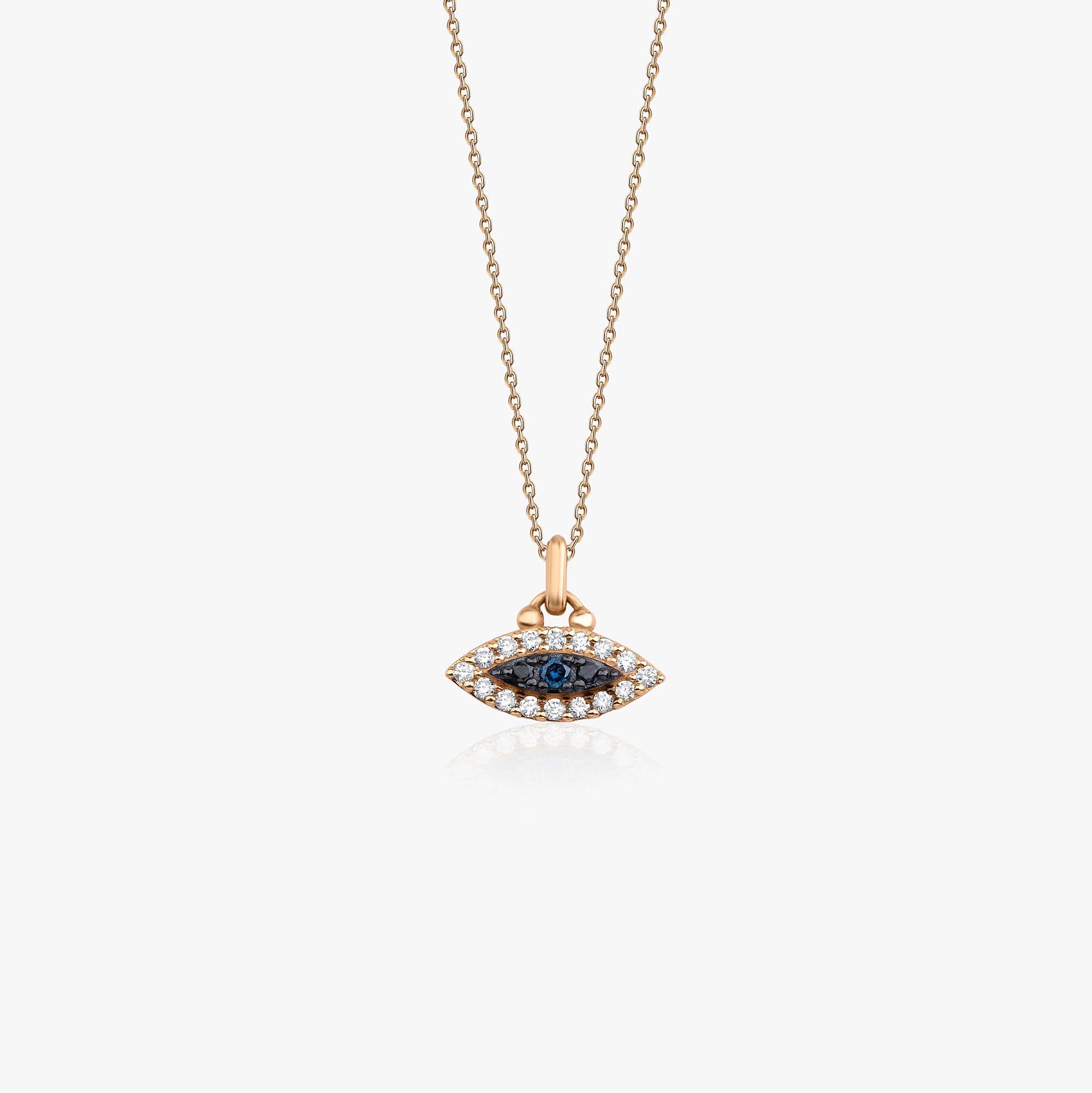 Mini Blue Diamond Eye Necklace in 14K Gold