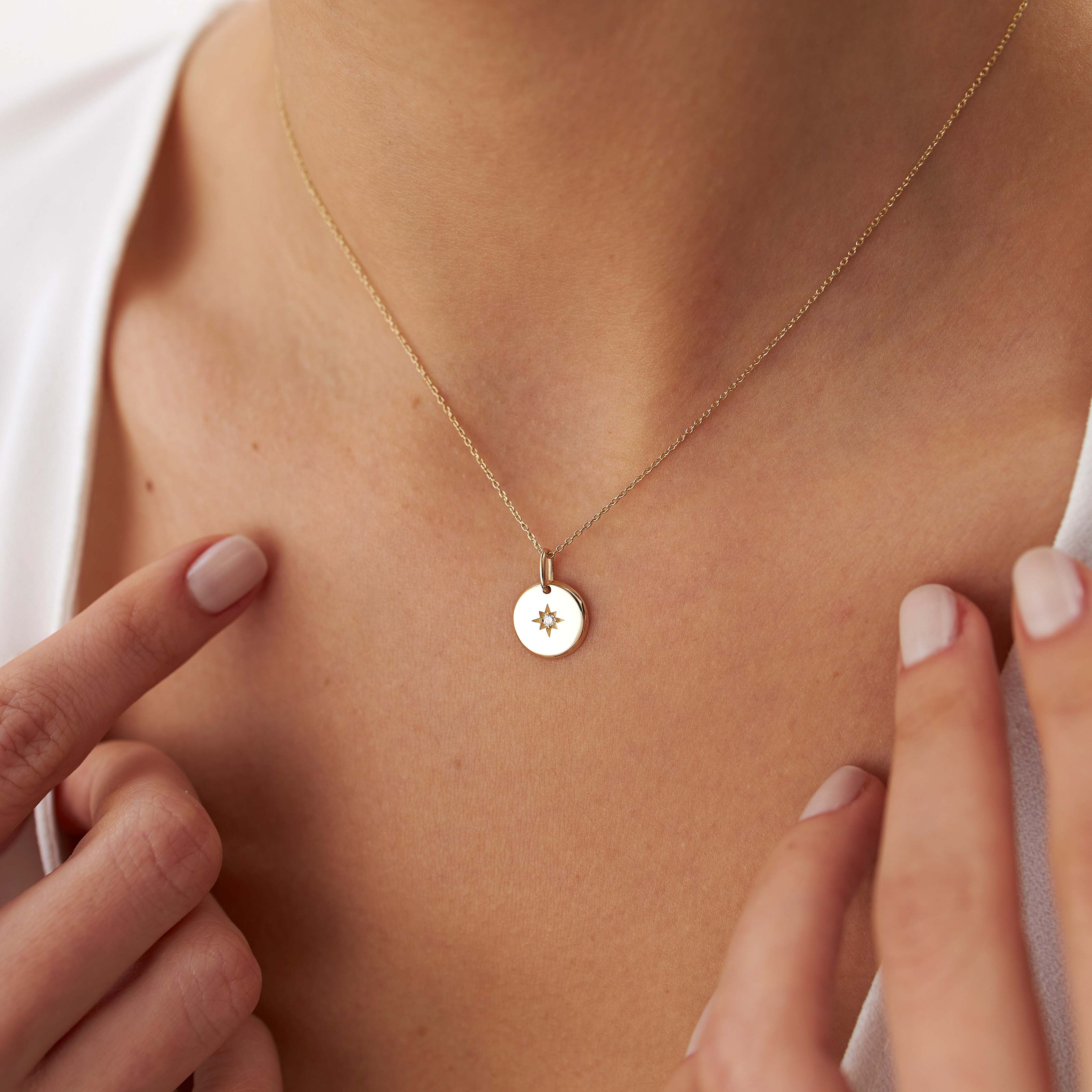Mini Diamond North Star Pendant in 14K Gold