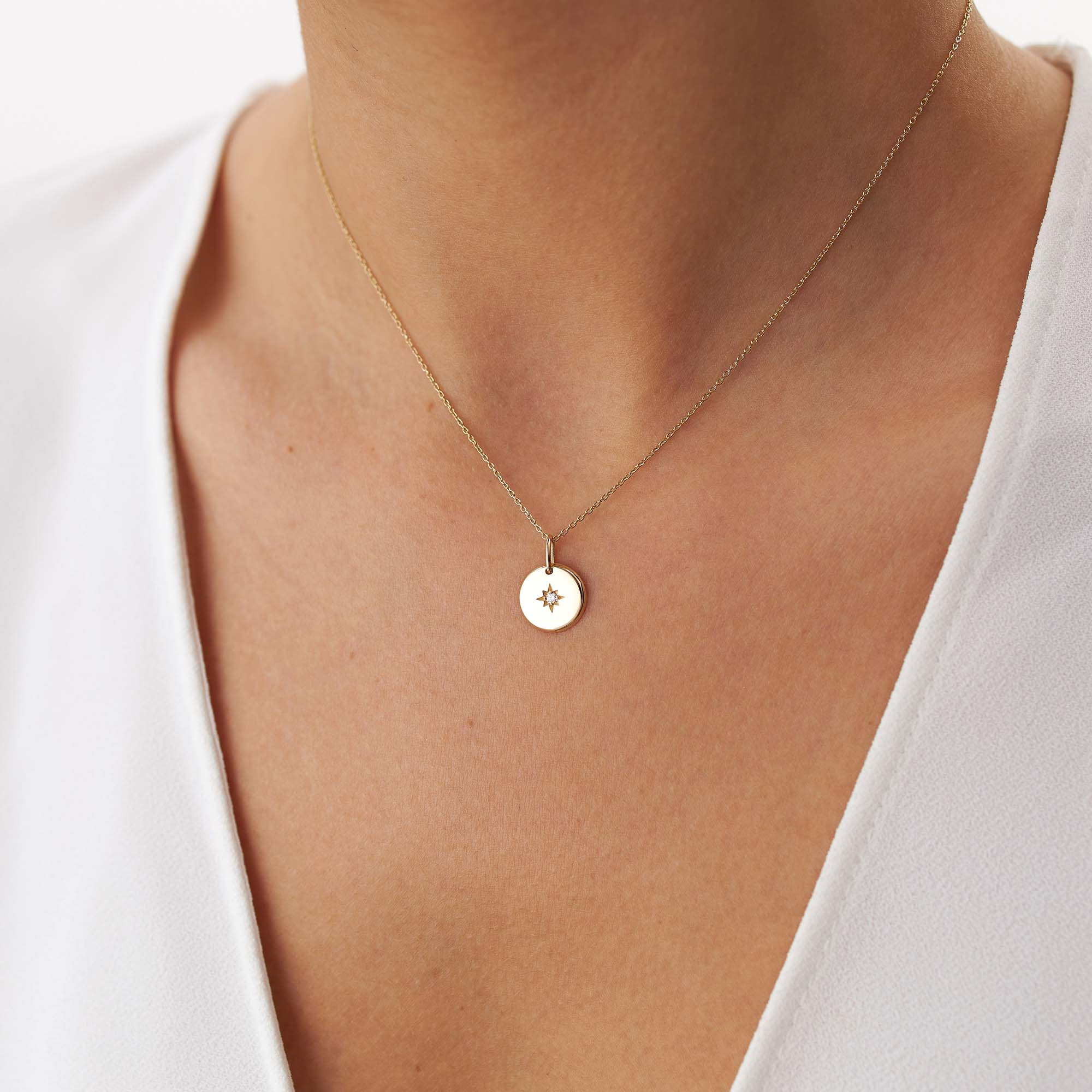 Mini Diamond North Star Necklace in 14K Gold