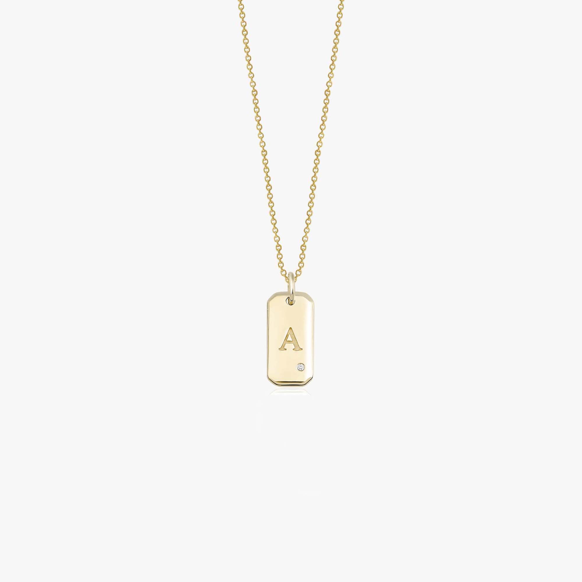 Mini Birthstone Initial Tag Necklace in 14K Gold
