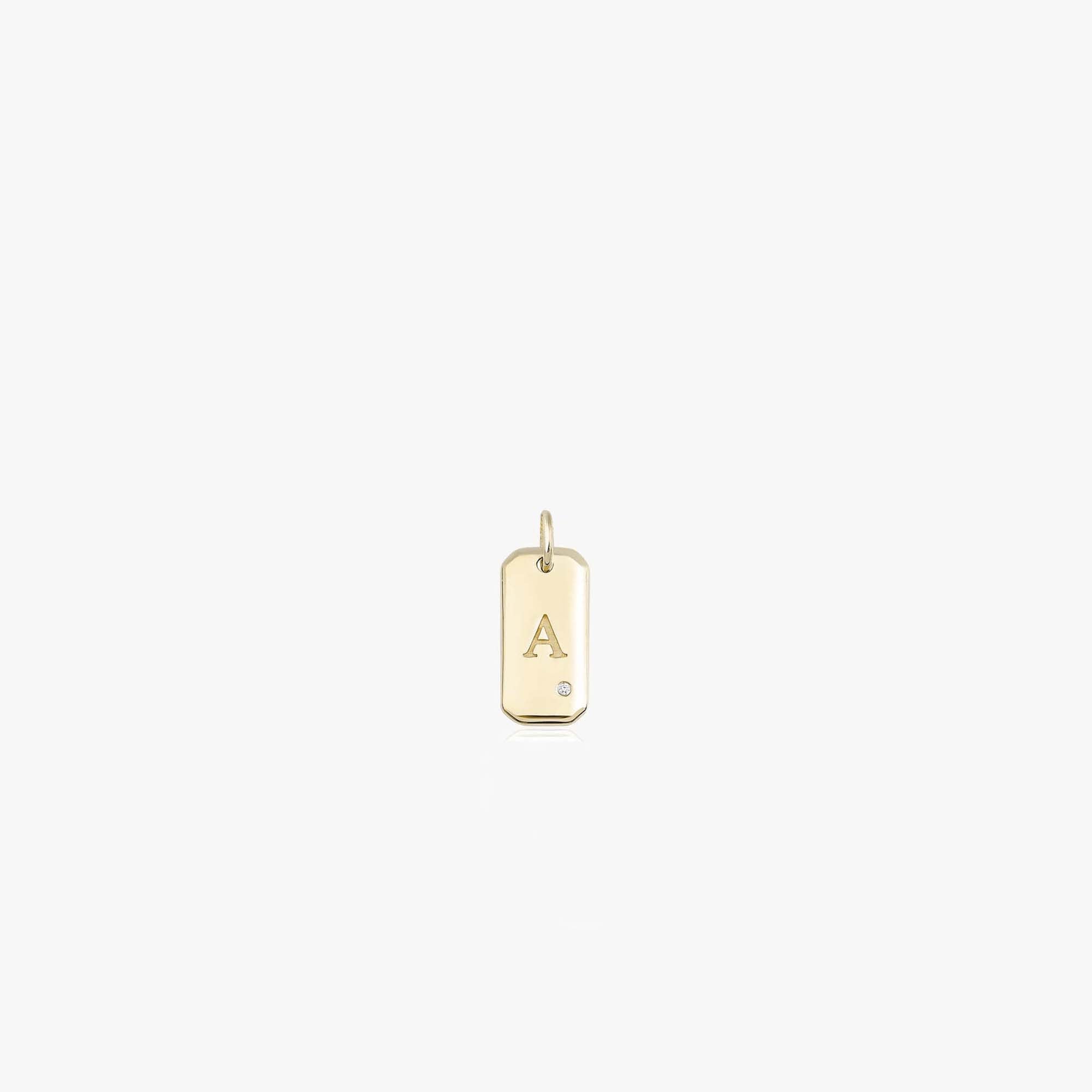 Mini Birthstone Initial Tag Pendant in 14K Gold