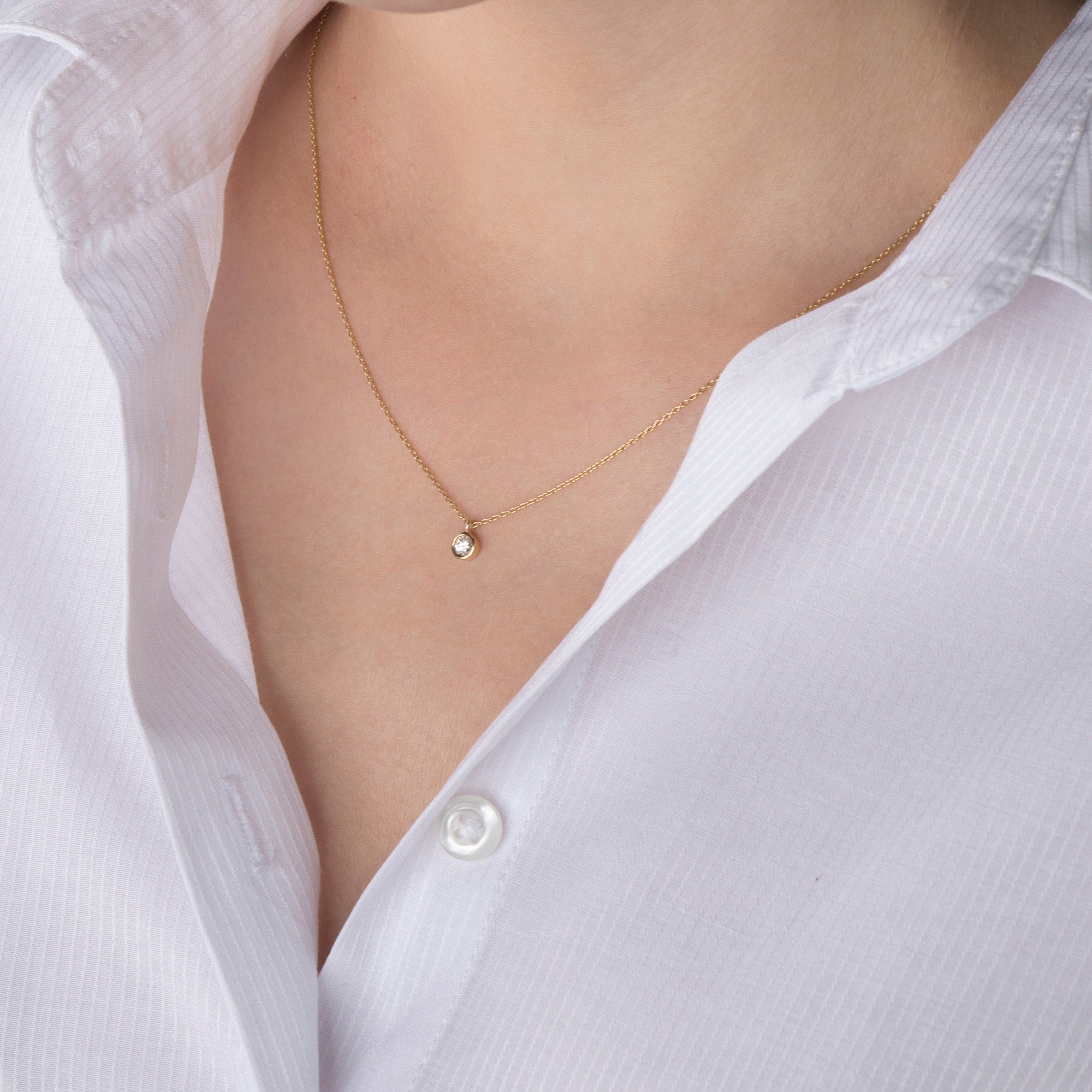 Bezel Set Diamond Solitaire Necklace Available in 14K and 18K Gold