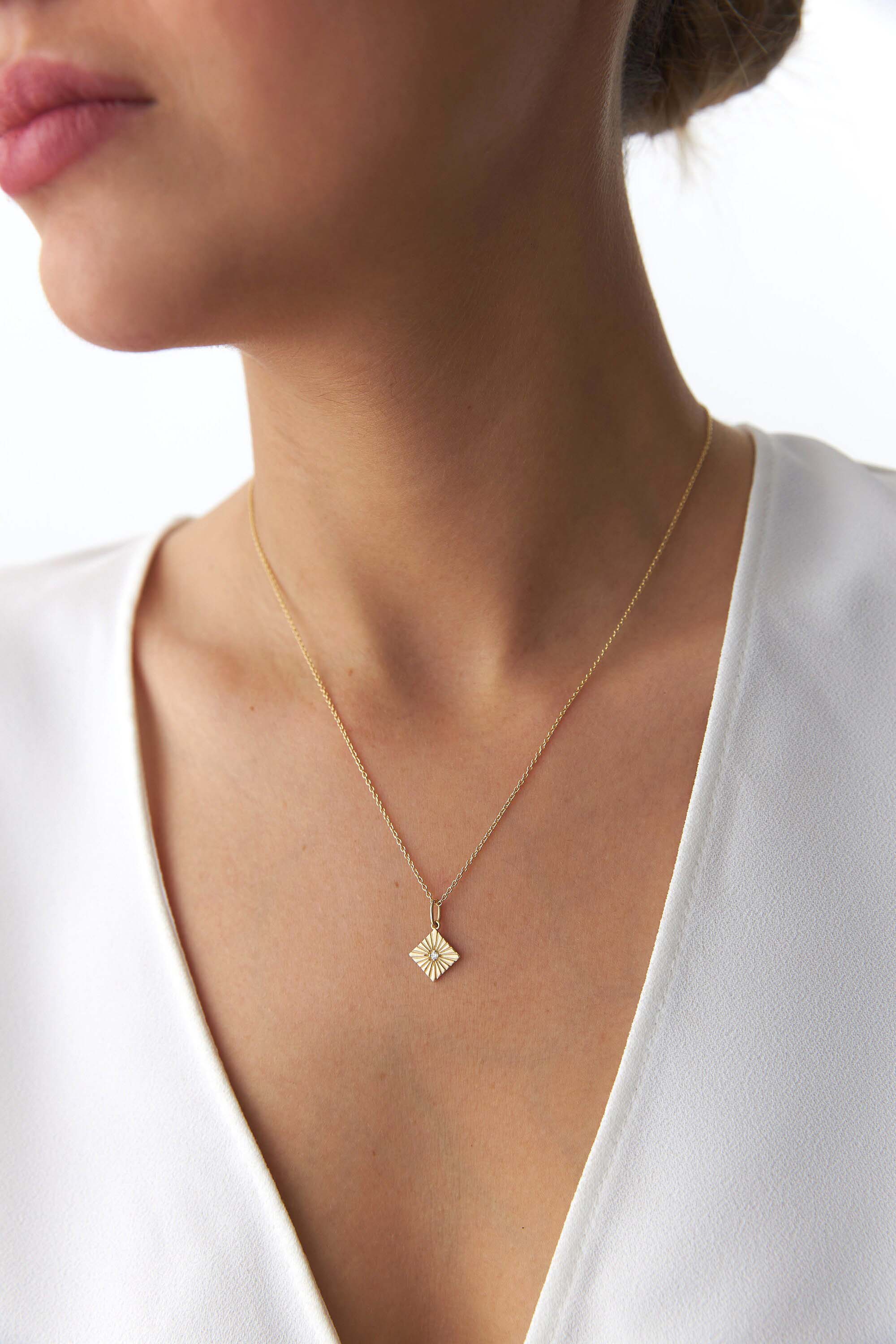 Mini Diamond Square Pendant in 14K Gold
