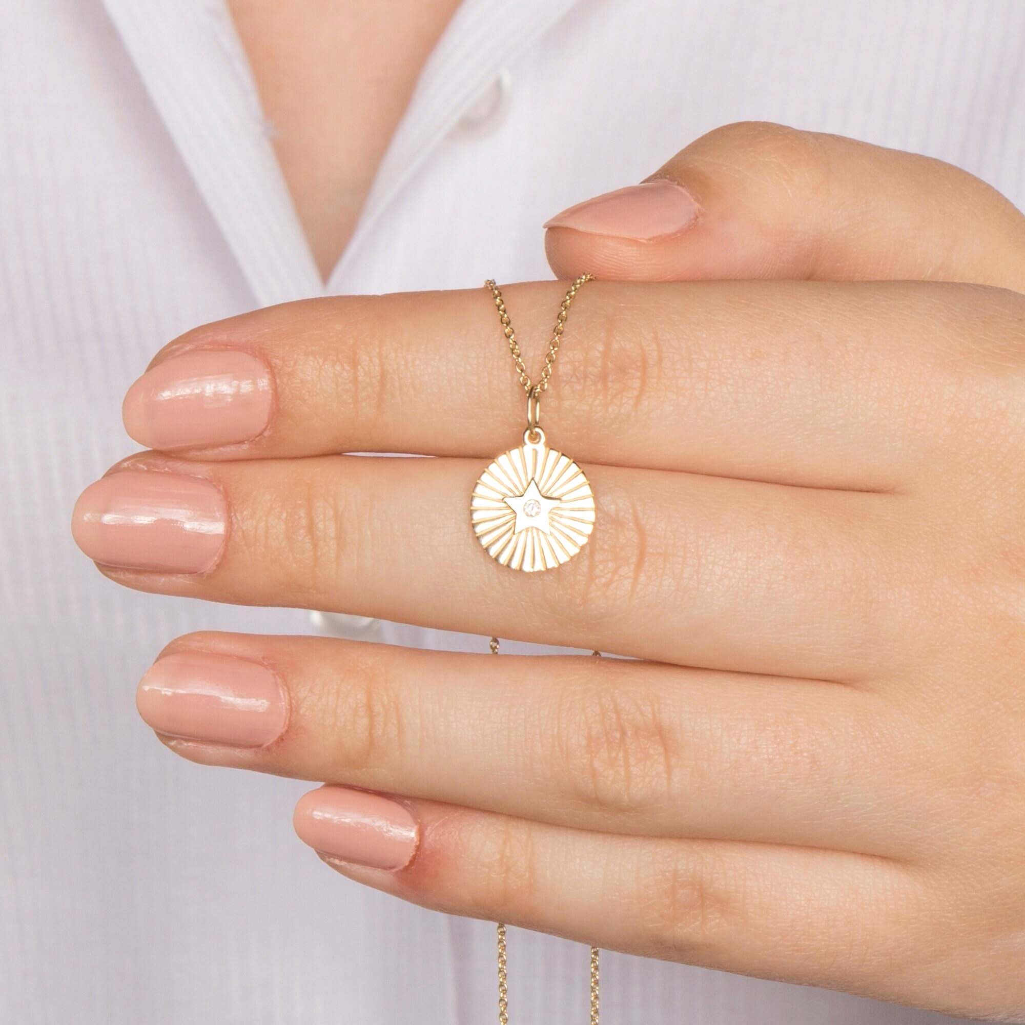 Mini Diamond Star Coin Pendant in 14K Gold