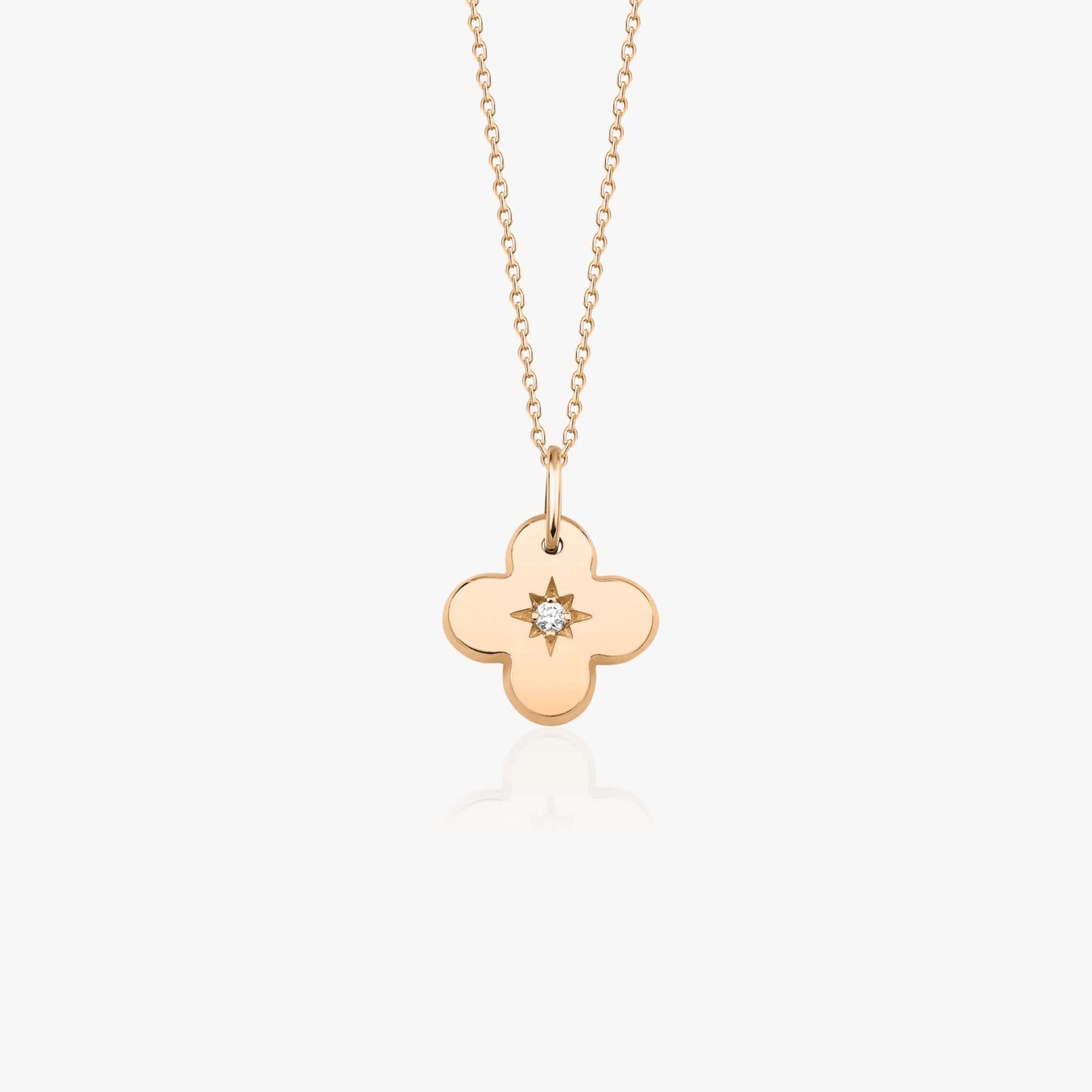 Mini Diamond Star Inlaid Clover Necklace in 14K Gold