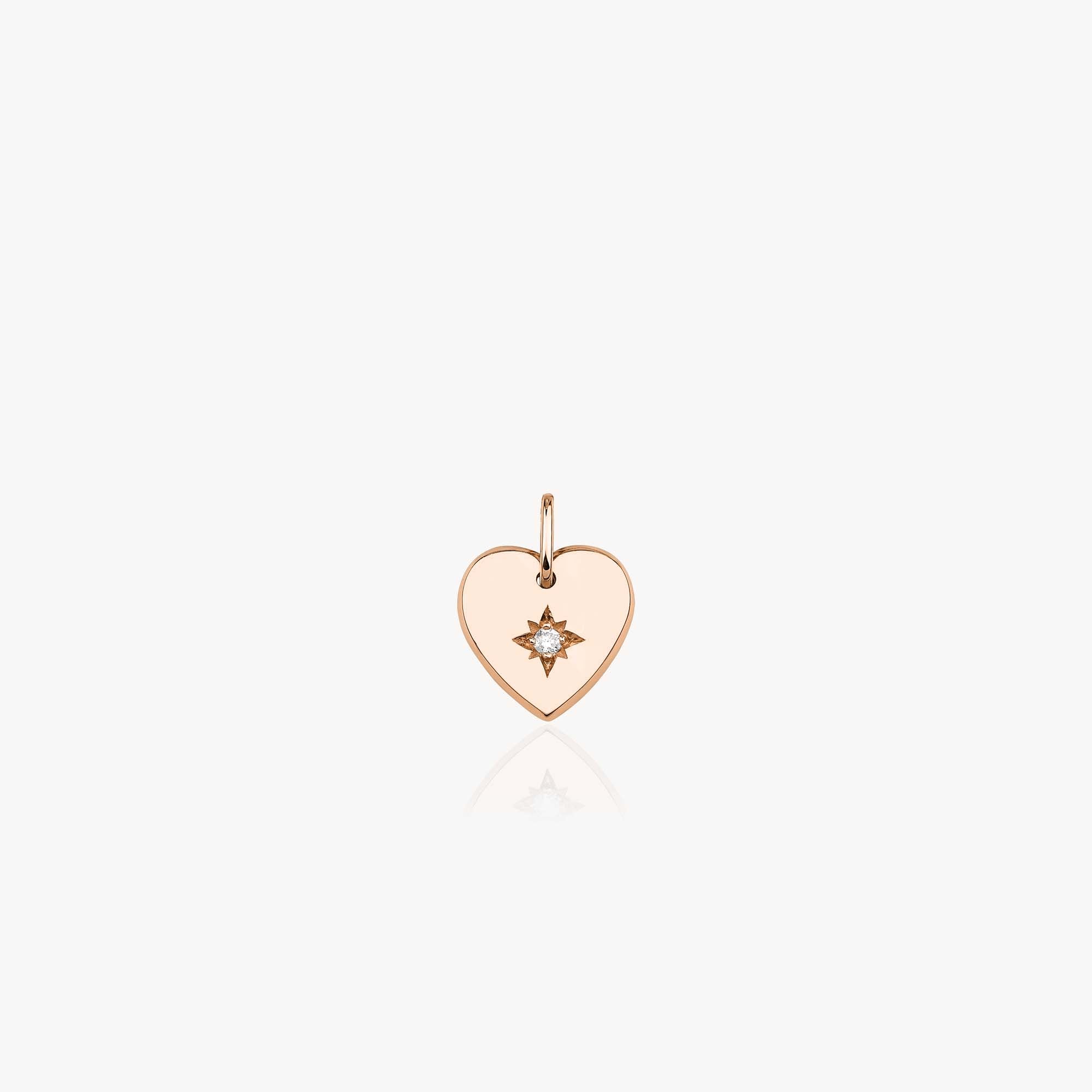 Mini Diamond Star Inlaid Heart Pendant in 14K Gold