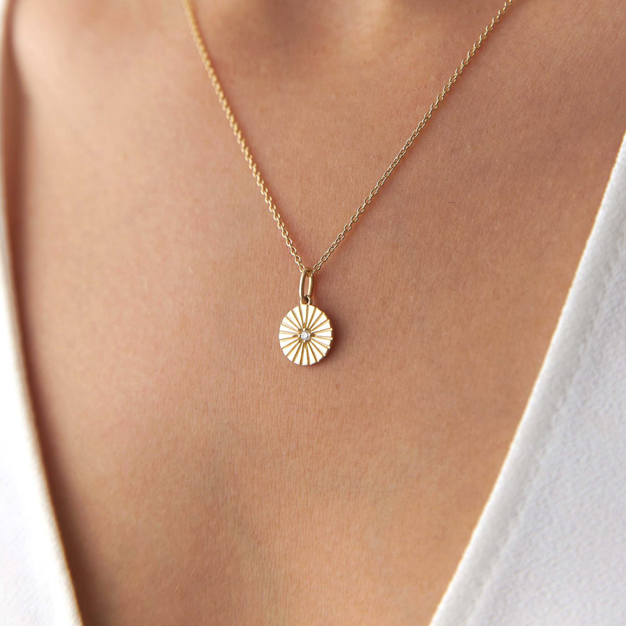 Mini Diamond Sunburst Necklace in 14K Gold