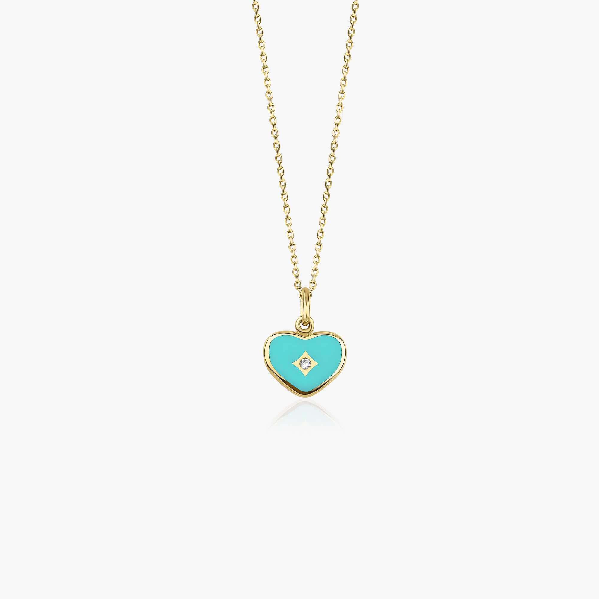 Mini Diamond Turquoise Heart Necklace in 14K Gold