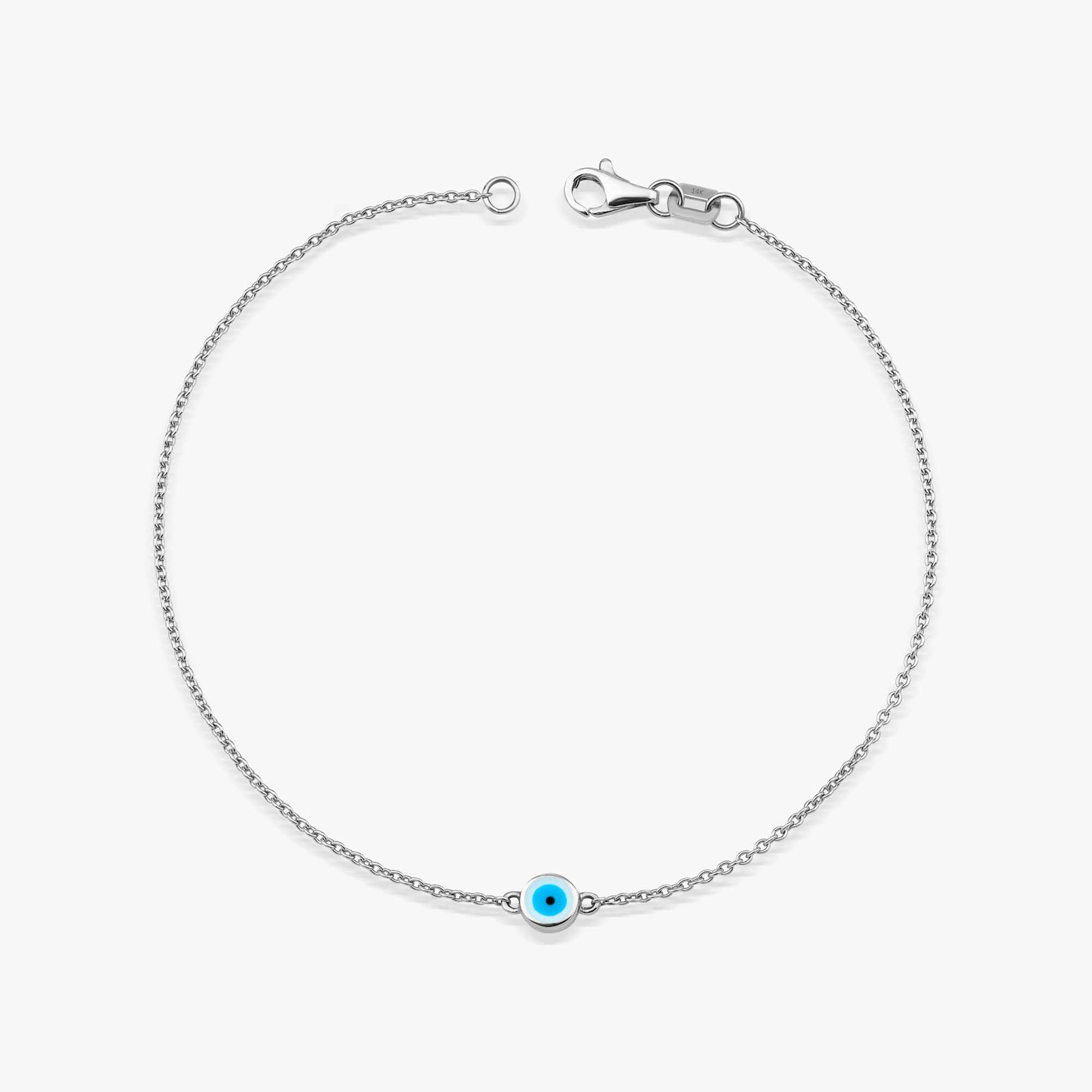 Mini White Evil Eye Bracelet in 14K Gold