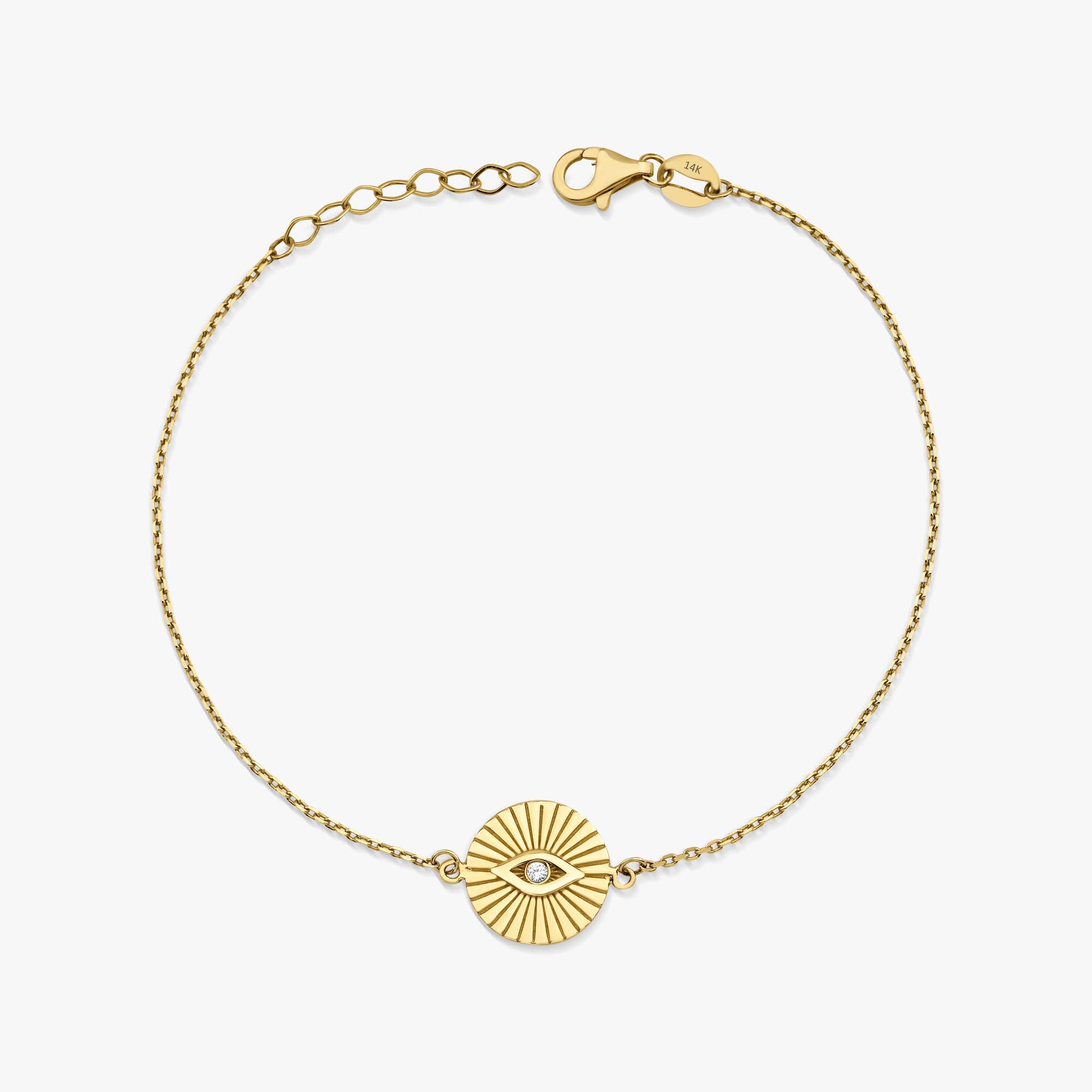 Mini Diamond Evil Eye Coin Bracelet in 14K Gold