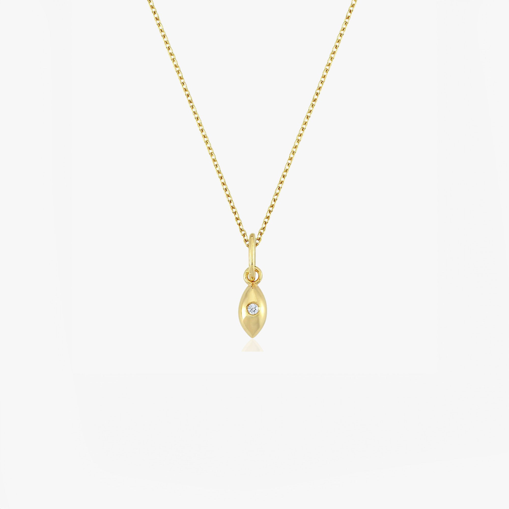 Itty Bitty Tiny Diamond Evil Eye Necklace in 14K Gold
