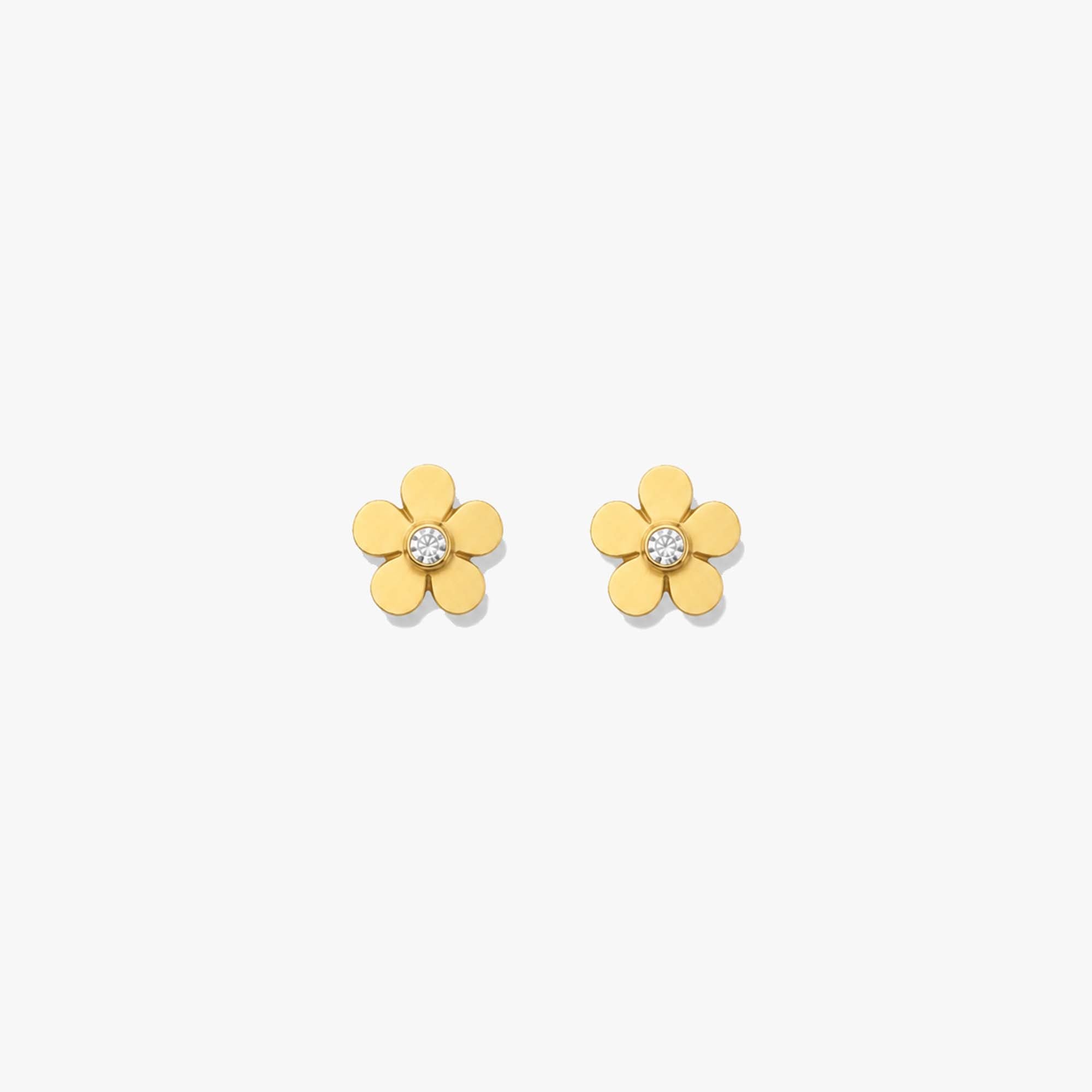 Minimal Matte Finish Diamond Flower Studs in 14K Gold