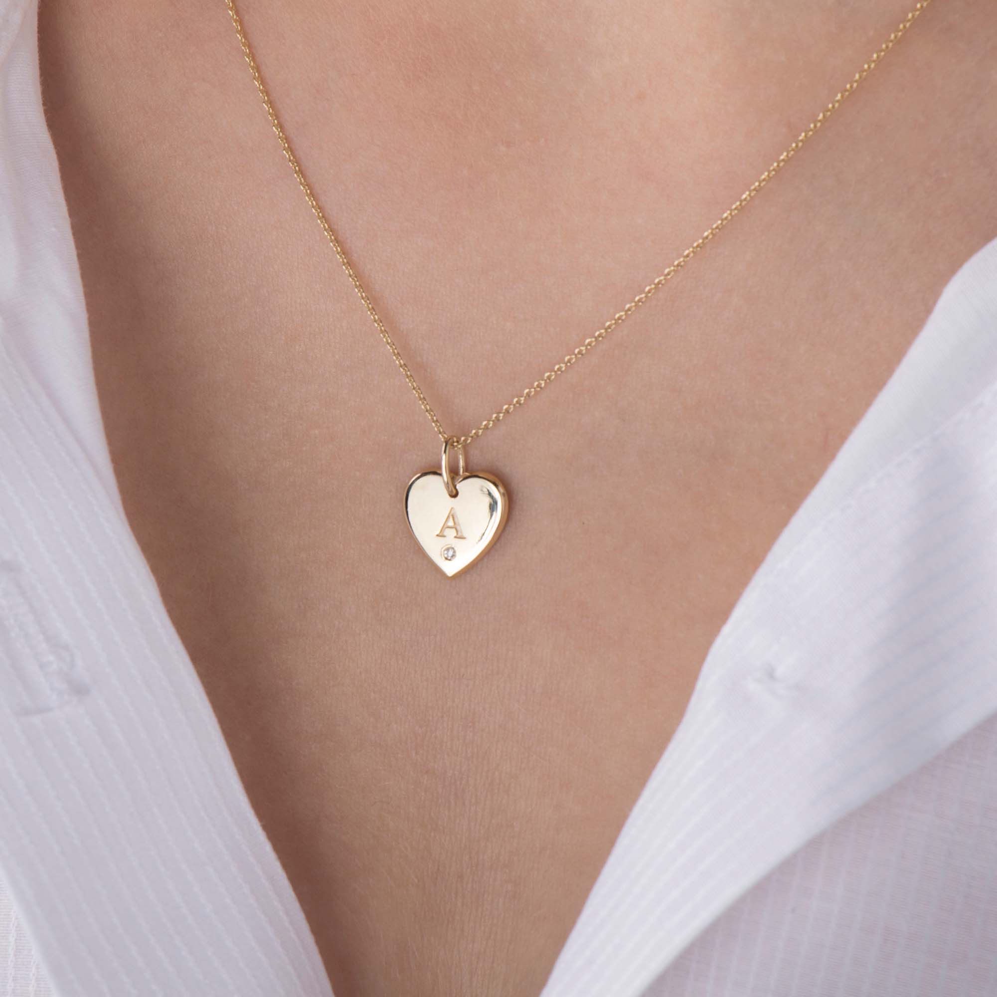 Mini Birthstone Initial Heart Pendant in 14K Gold