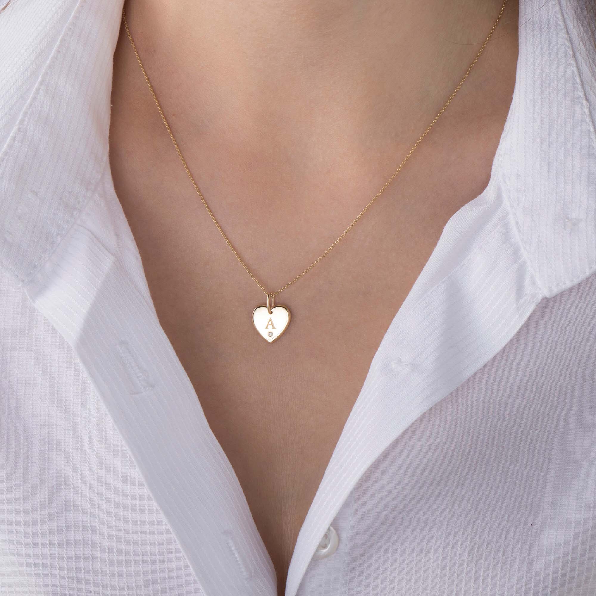 Mini Birthstone Initial Heart Pendant in 14K Gold