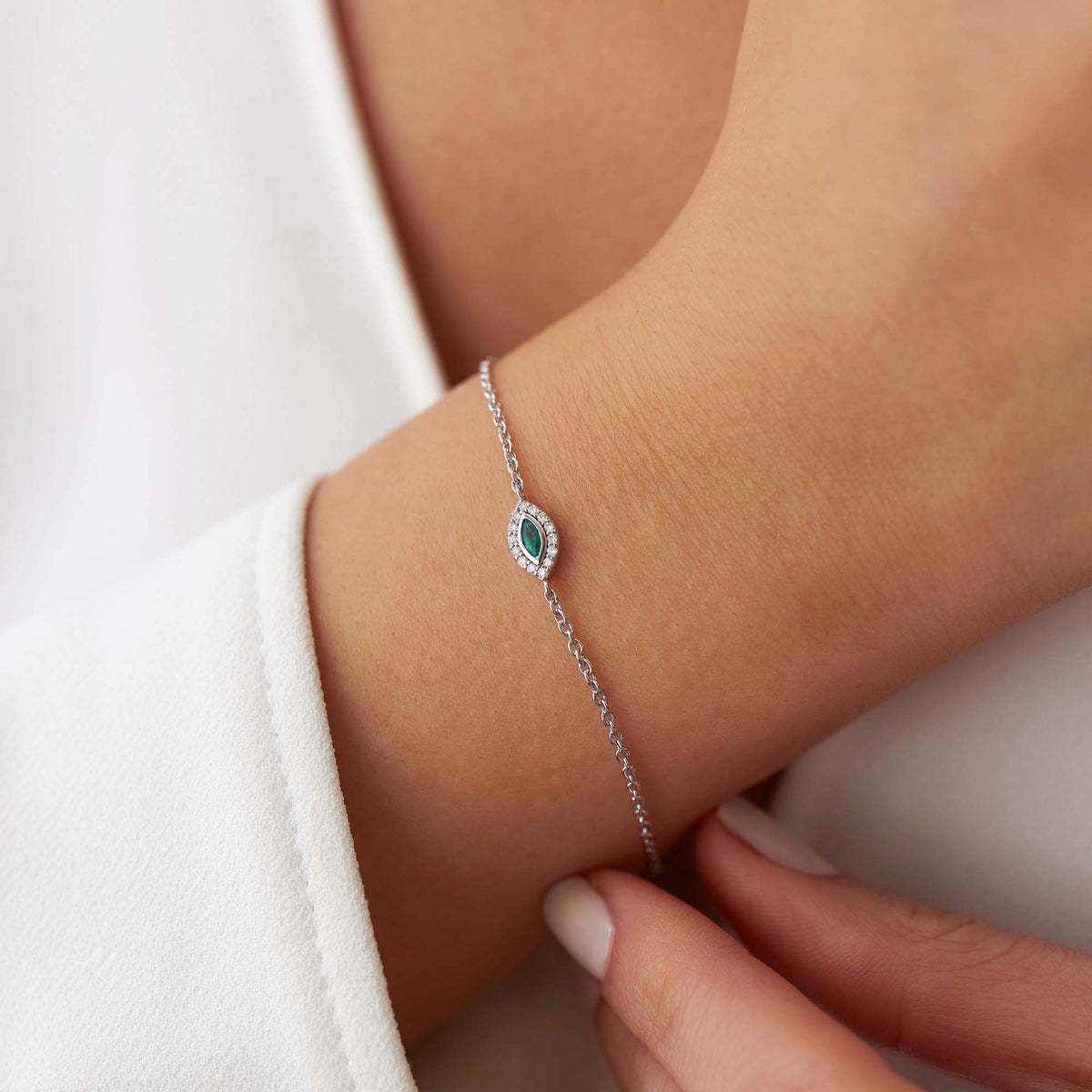 Mini Marquise Emerald And Diamond Bracelet in 14K Gold