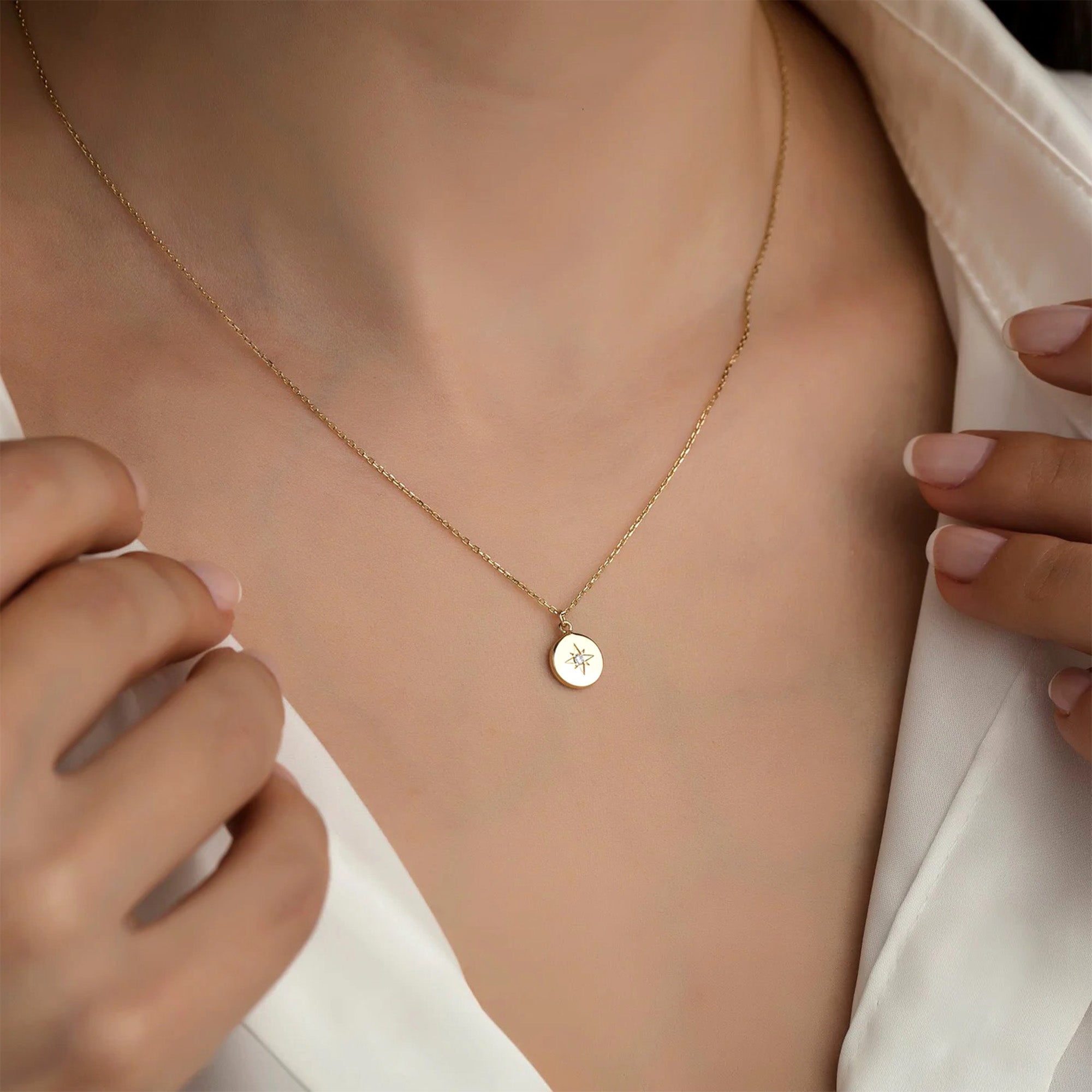 Mini Diamond North Star Necklace in 14K Gold