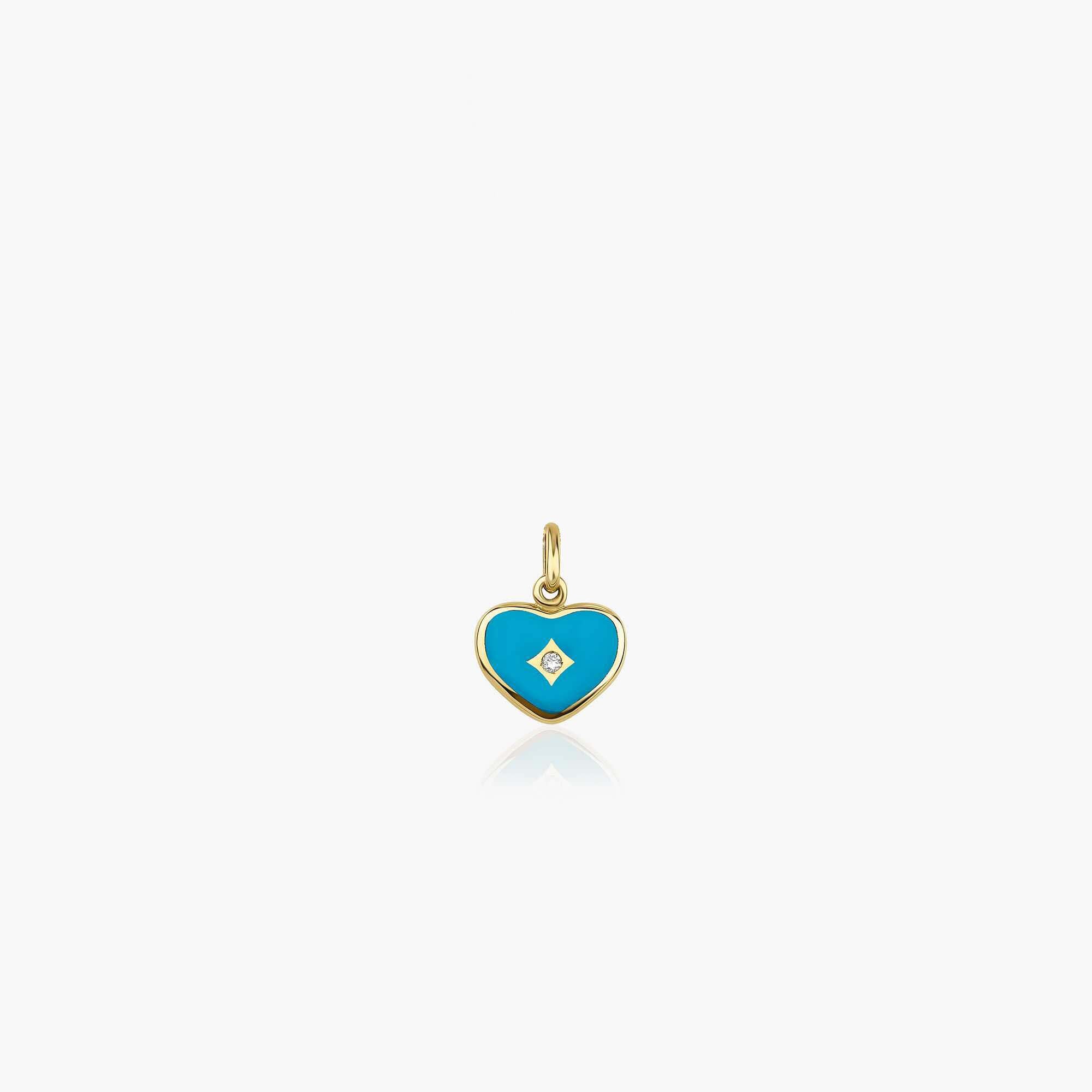 Mini Diamond Ocean Blue Heart Pendant in 14K Gold