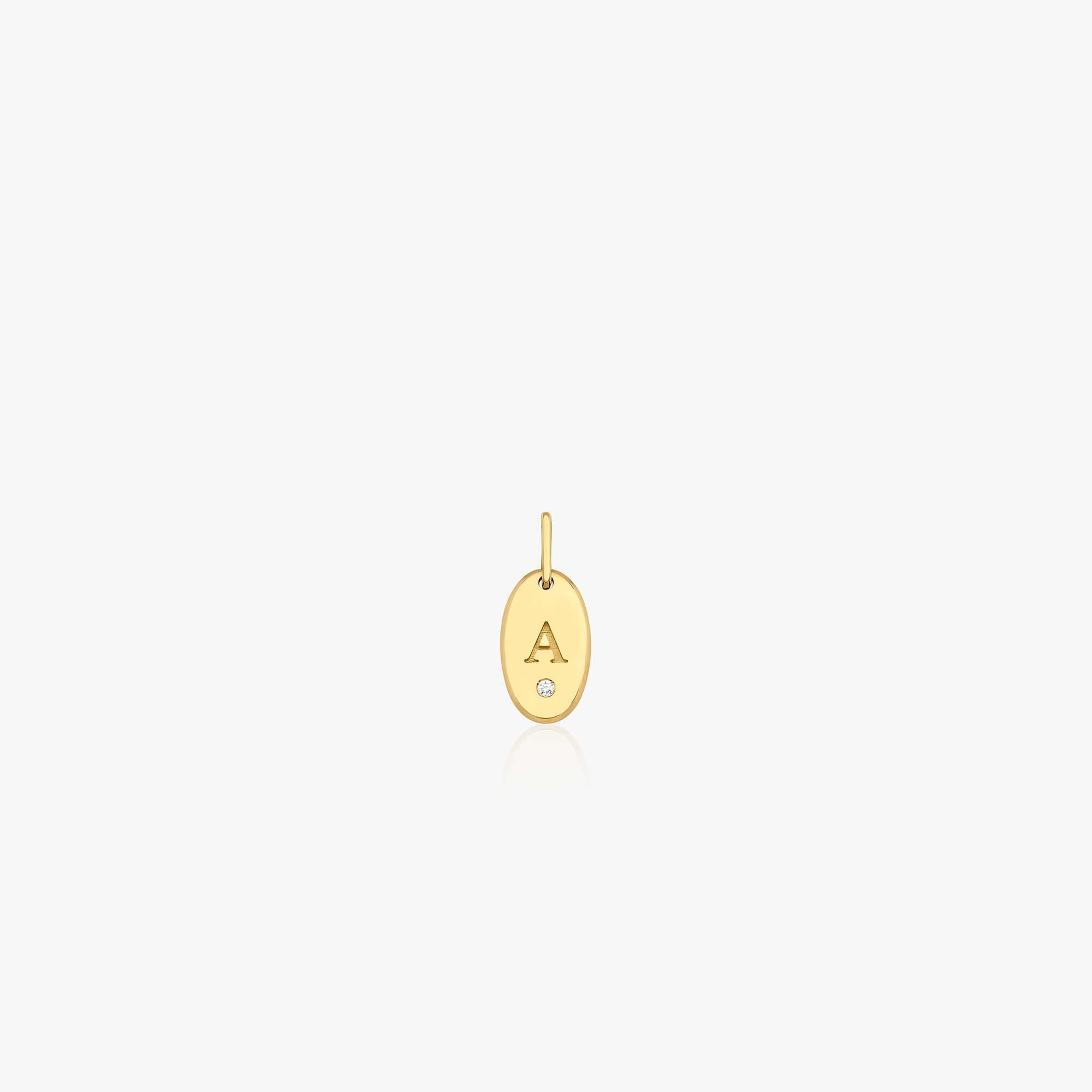 Mini Birthstone Initial Oval Disc Pendant in 14K Gold