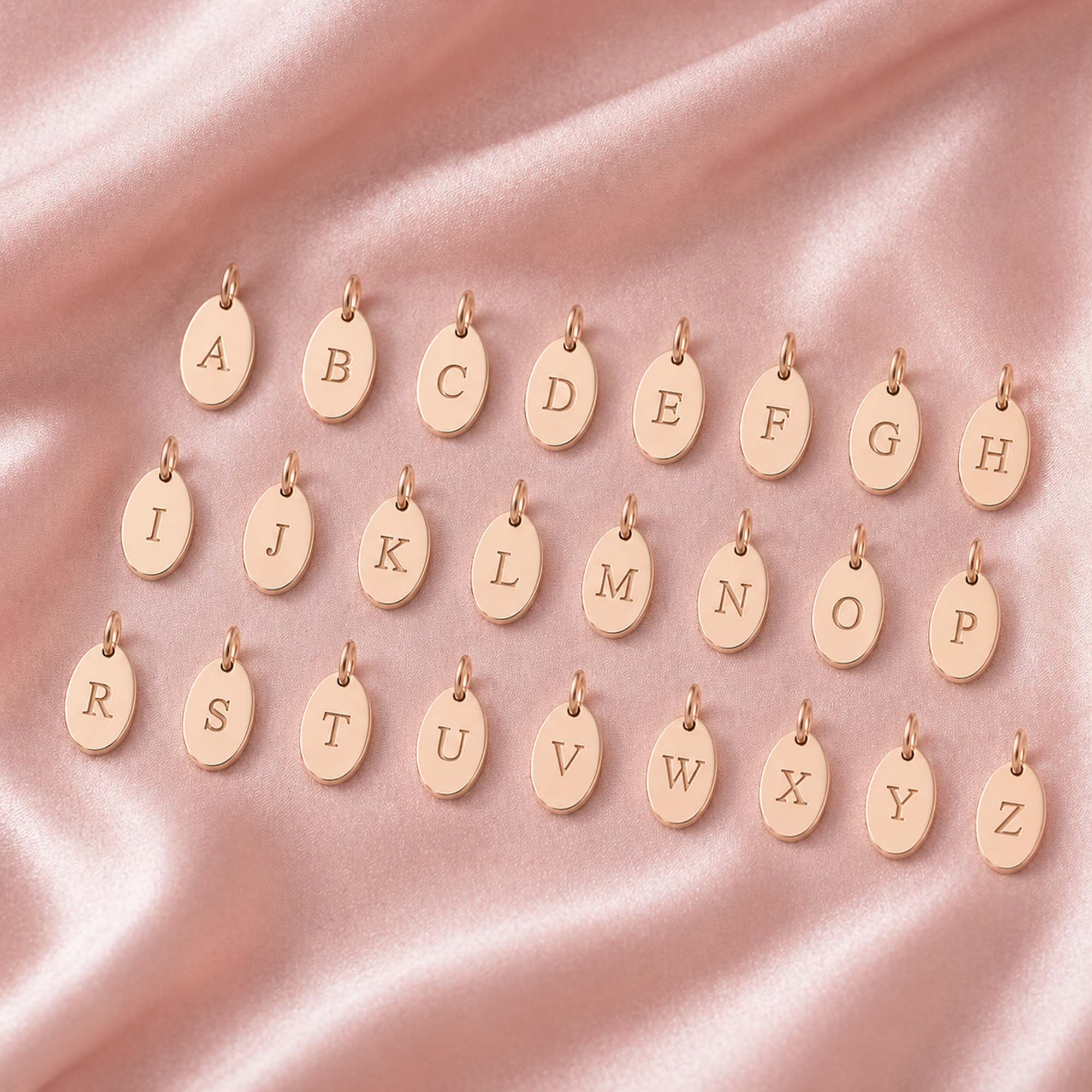 Mini Birthstone Initial Oval Disc Pendant in 14K Gold