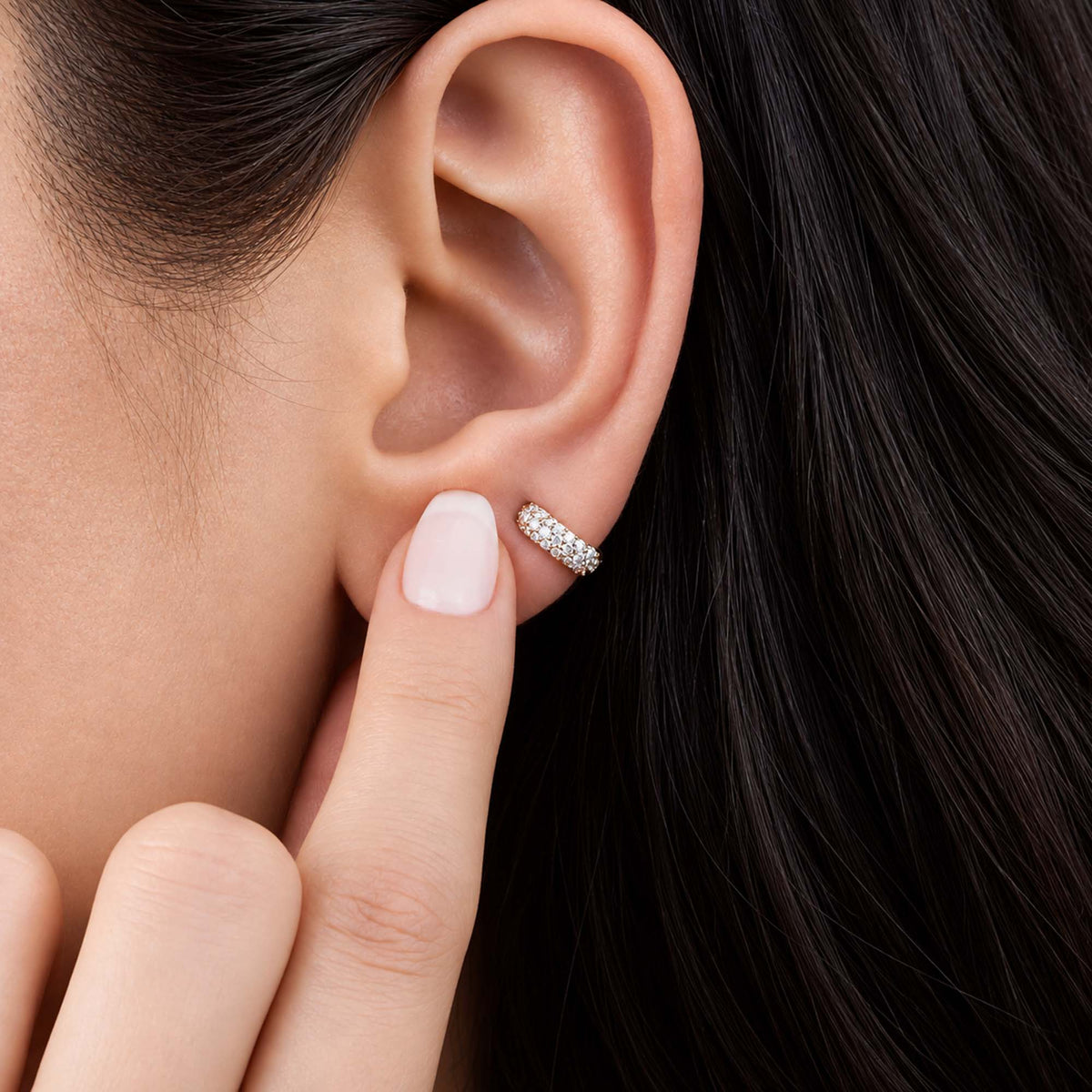 Single Mini Pave Diamond Hoop in 14K Gold