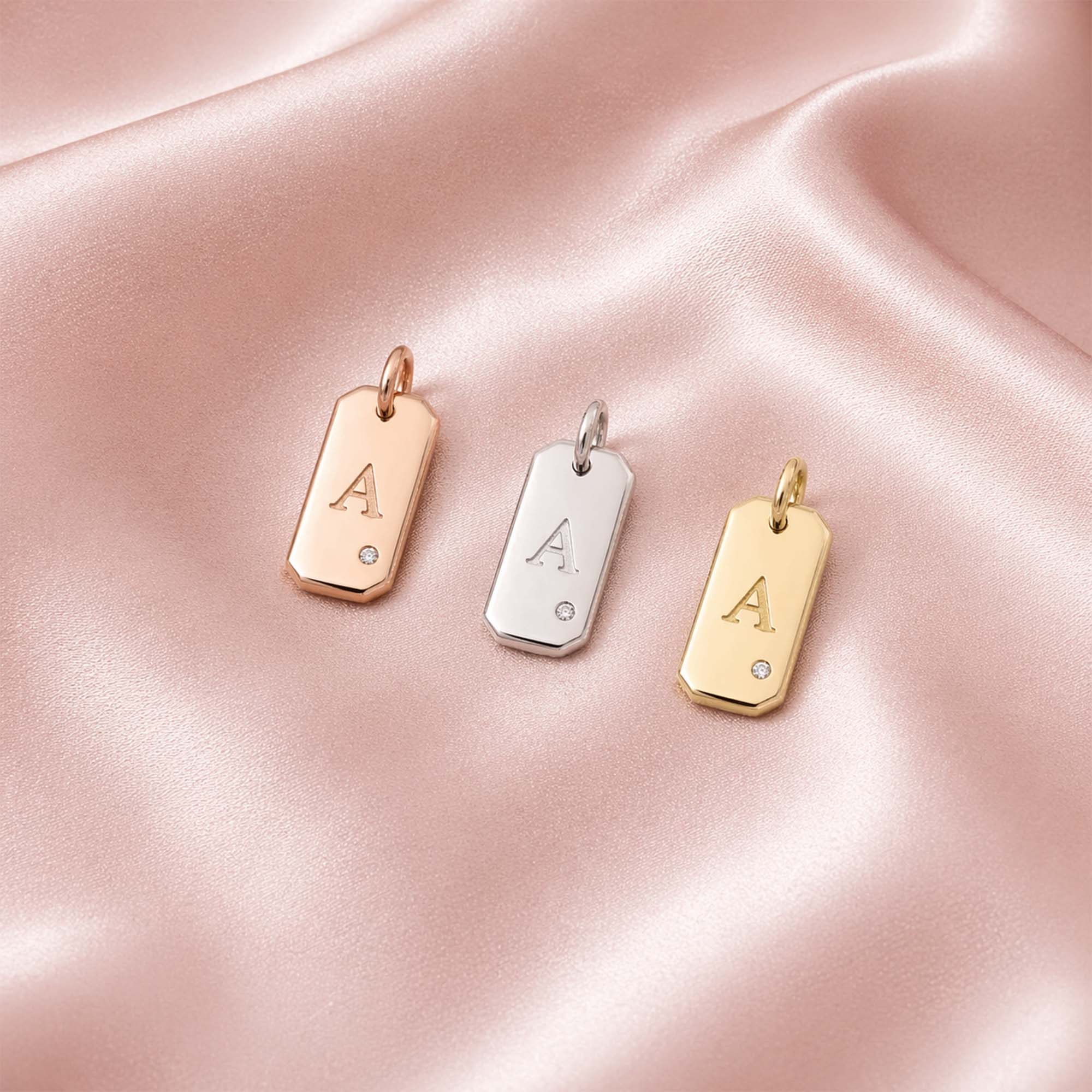 Mini Birthstone Initial Tag Pendant in 14K Gold