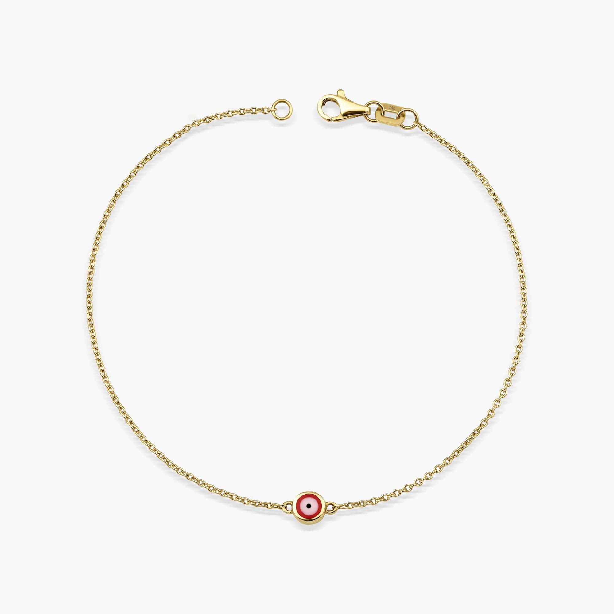 Mini Red Evil Eye Bracelet in 14K Gold