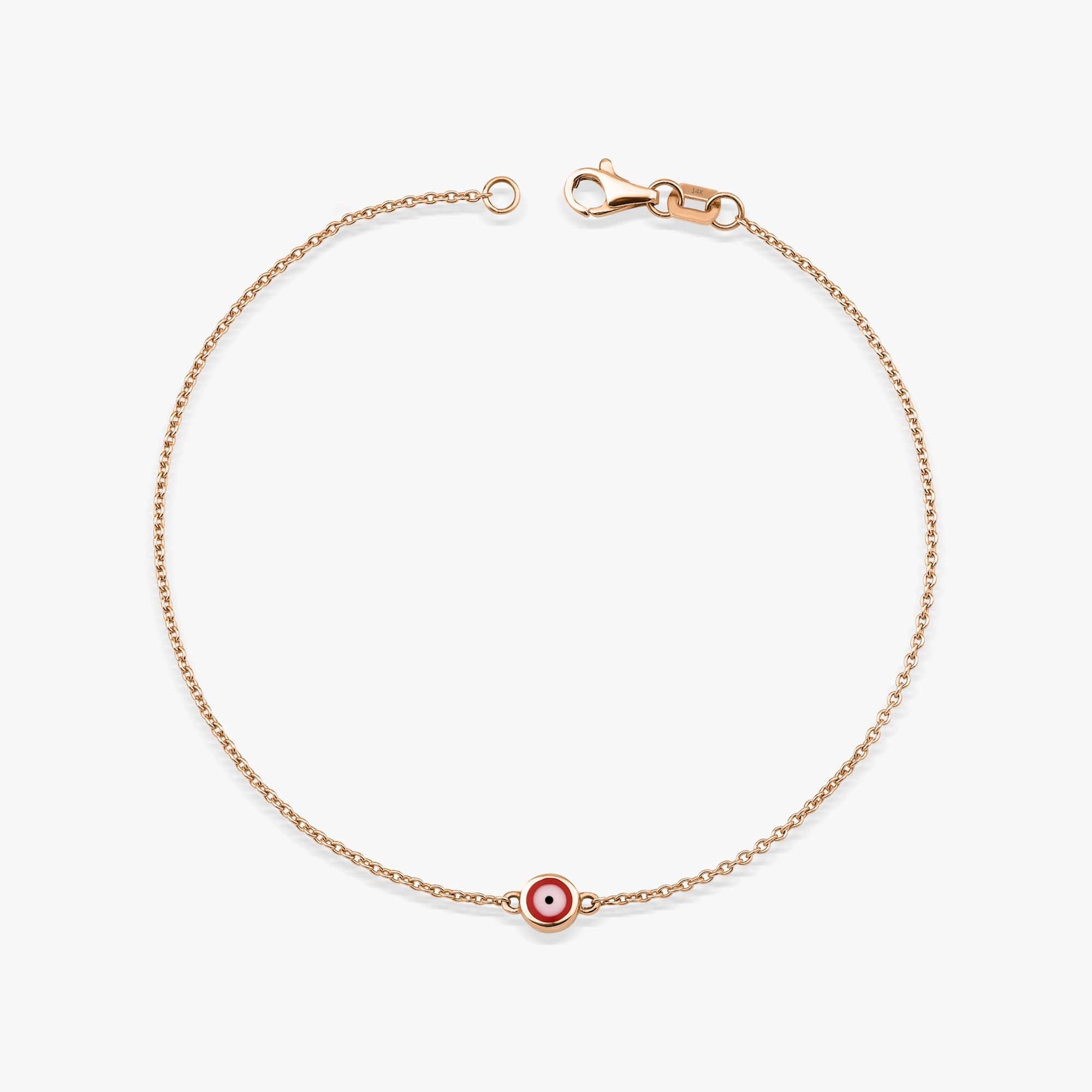 Mini Red Evil Eye Bracelet in 14K Gold