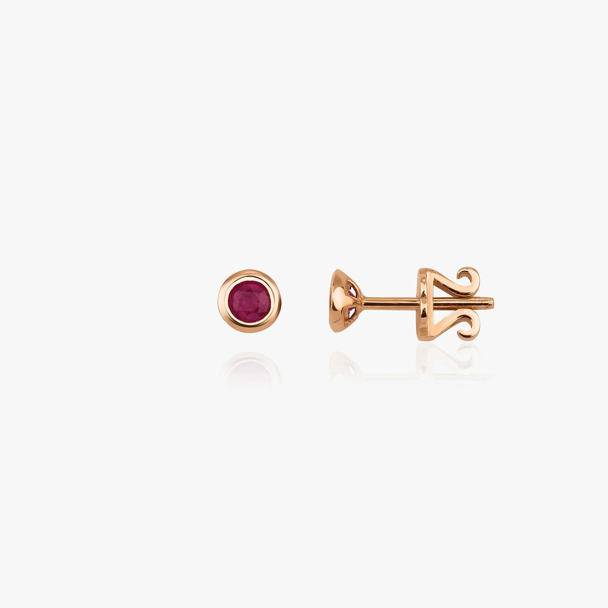 Mini Bezel Set Ruby Studs in 14K Gold