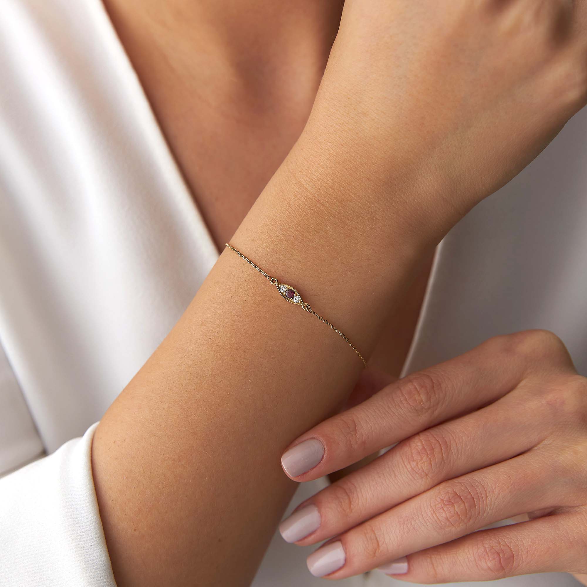 Itty Bitty Ruby Eye Bracelet in 14K Gold
