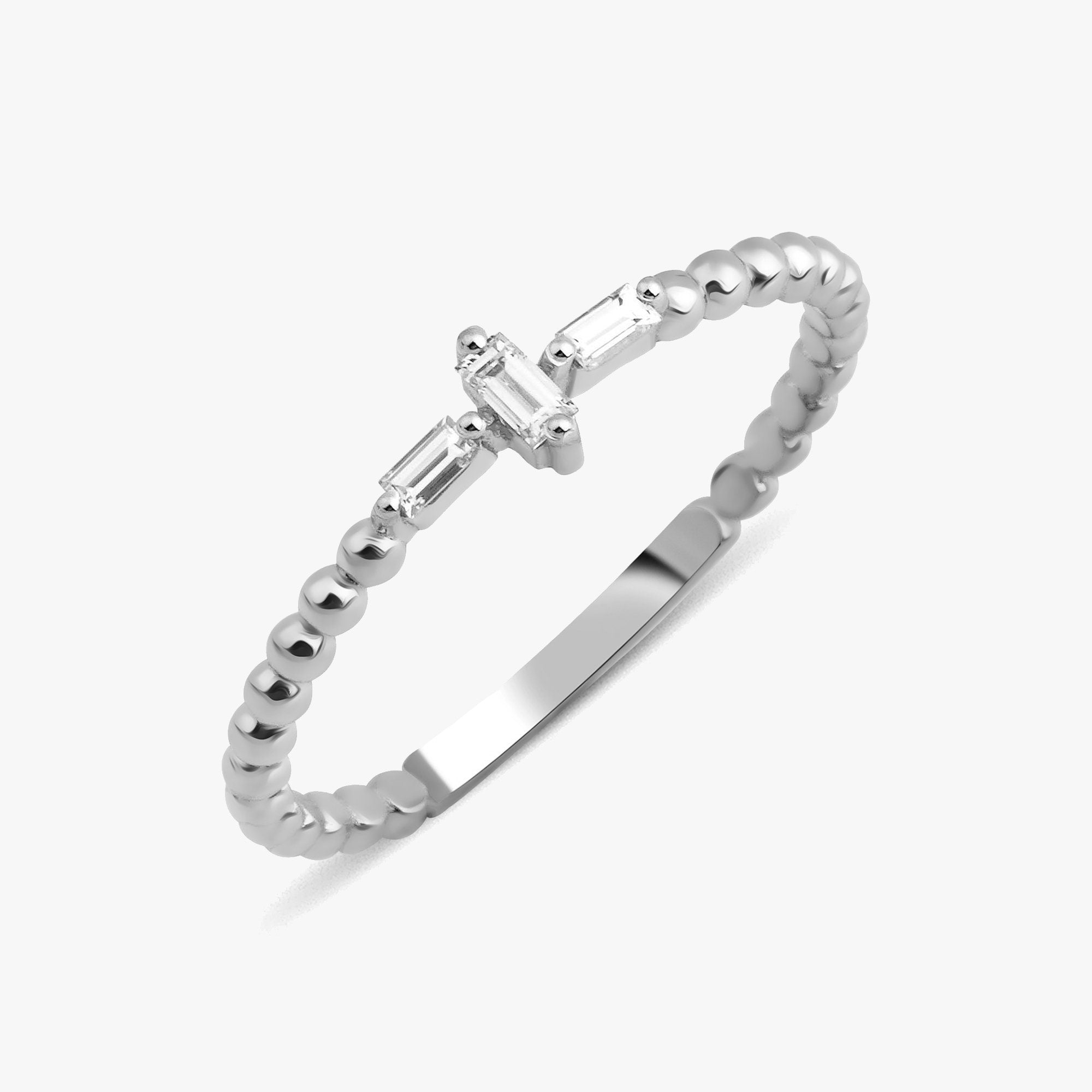 Beaded Mini Baguette Diamond Ring in 14K Gold