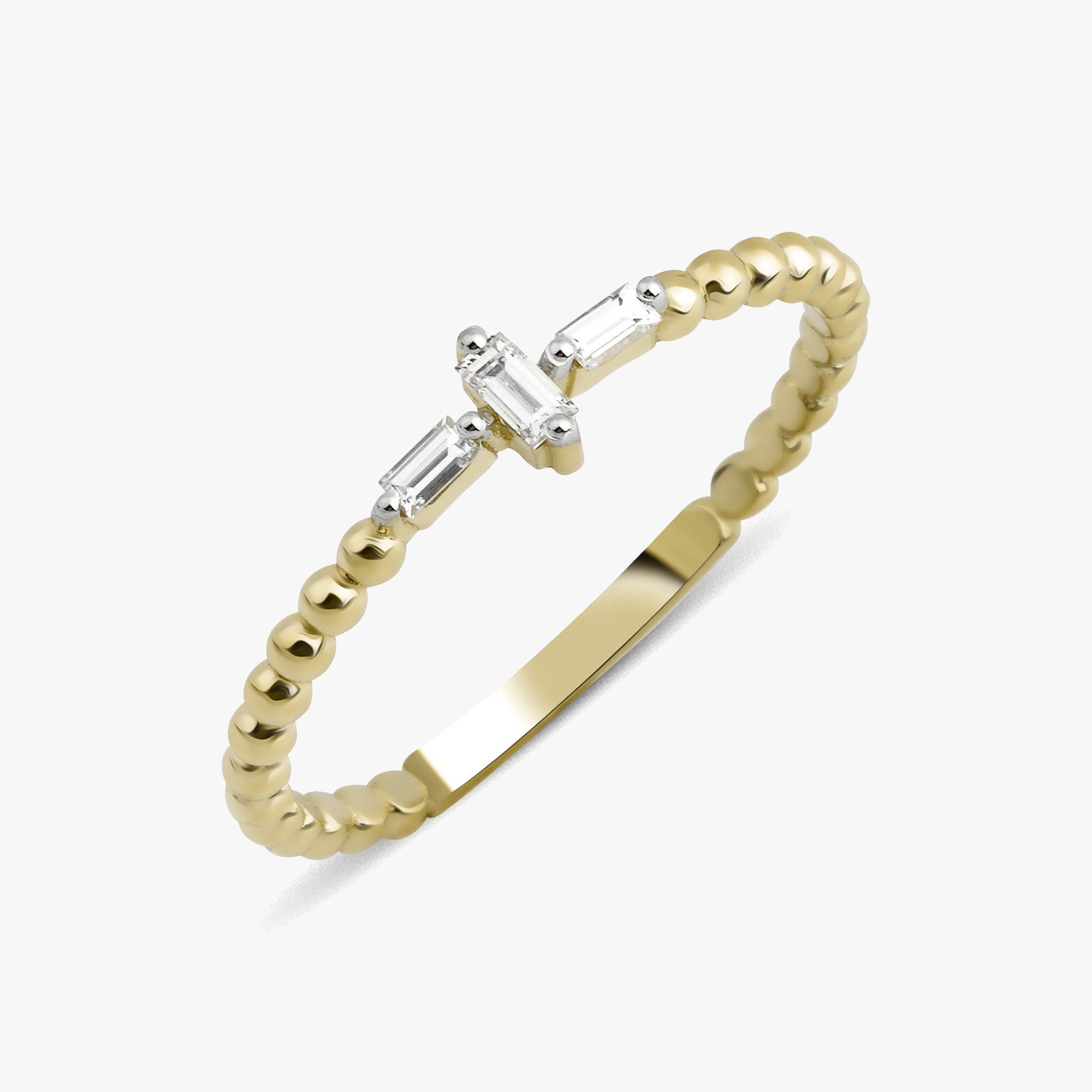 Beaded Mini Baguette Diamond Ring in 14K Gold
