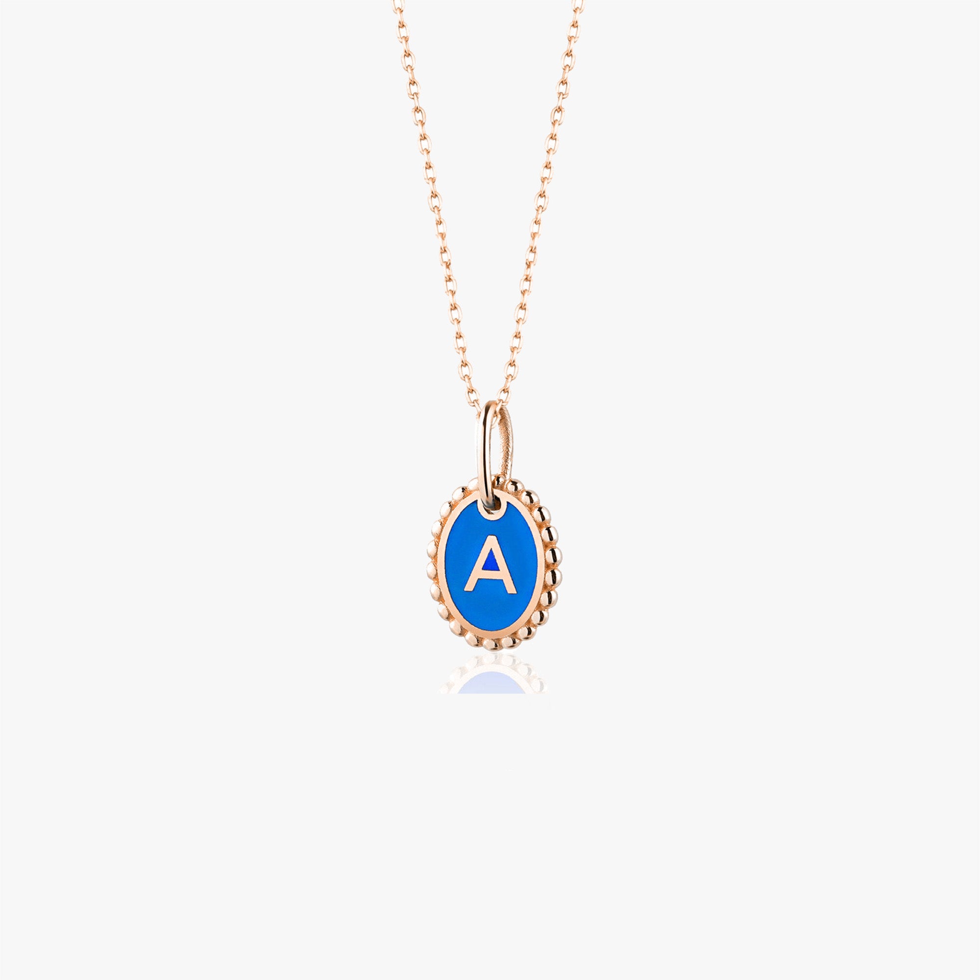 Itty Bitty Tiny Sky Blue Enamel Initial Necklace in 14K Gold
