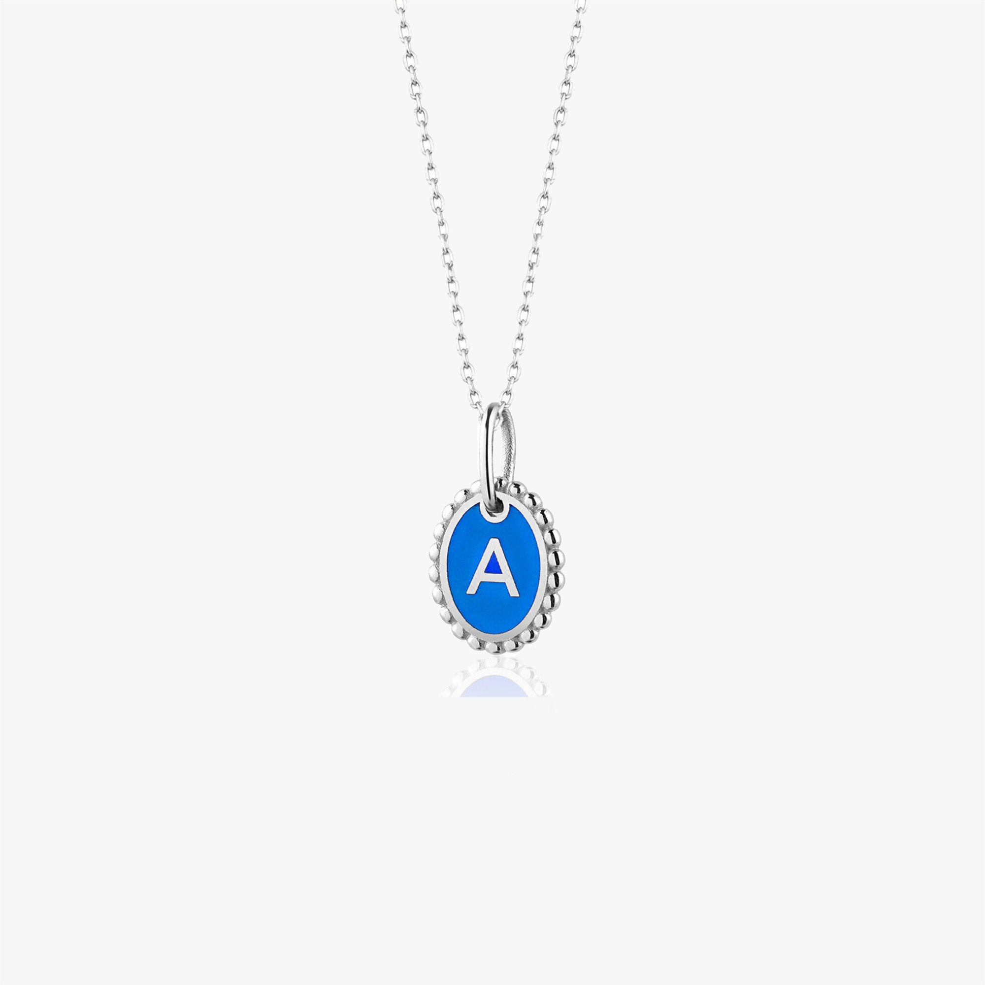 Itty Bitty Tiny Sky Blue Enamel Initial Necklace in 14K Gold