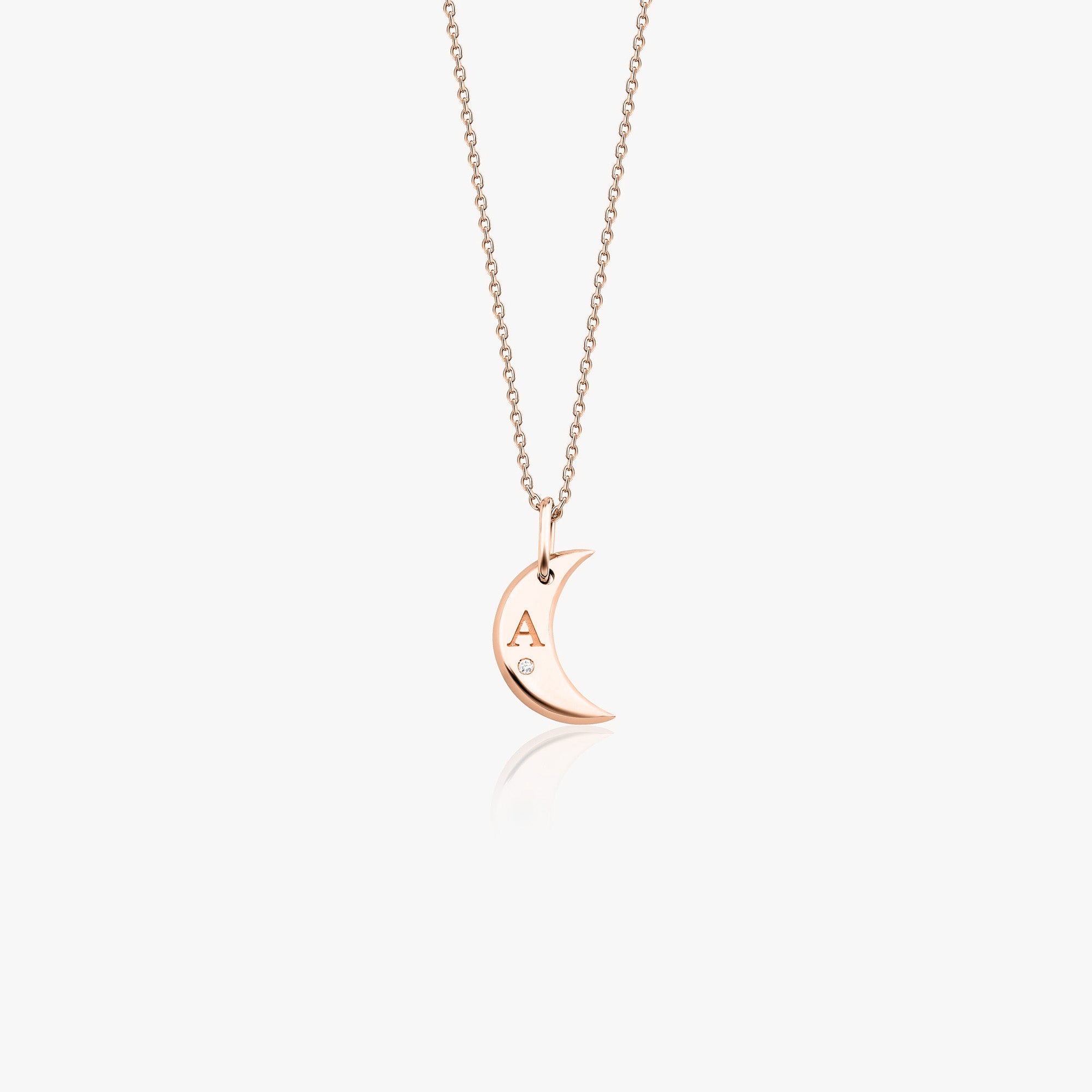 Minimal Crescent Birthstone Initial Necklace in 14K Gold