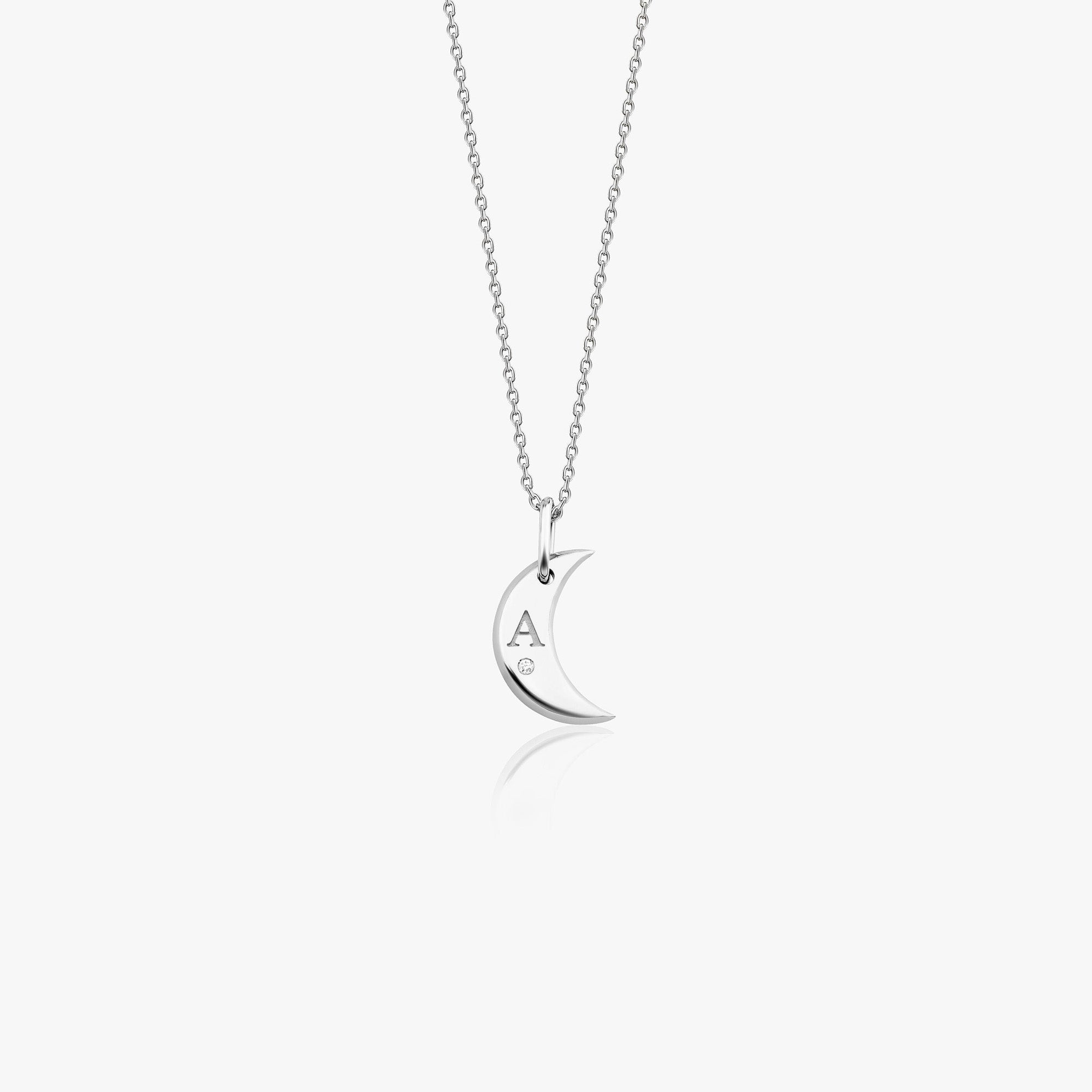 Minimal Crescent Birthstone Initial Necklace in 14K Gold