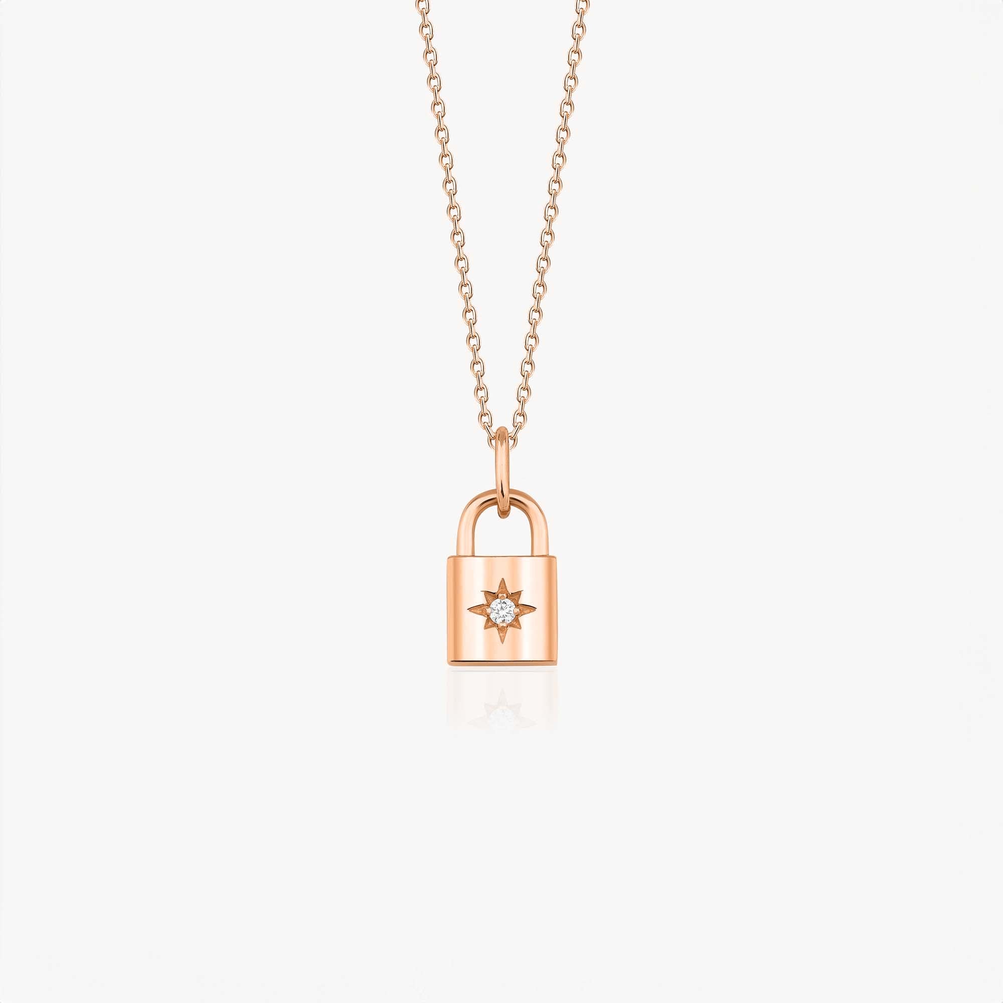 Mini Diamond Padlock Necklace in 14K Gold