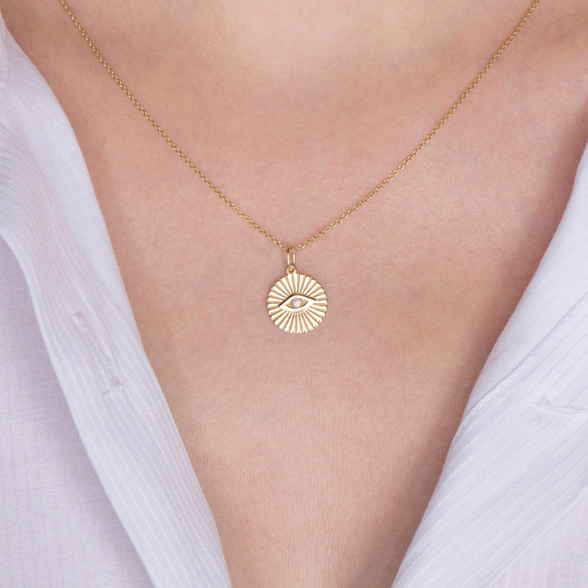 Diamond Evil Eye Coin Necklace in 14K Gold