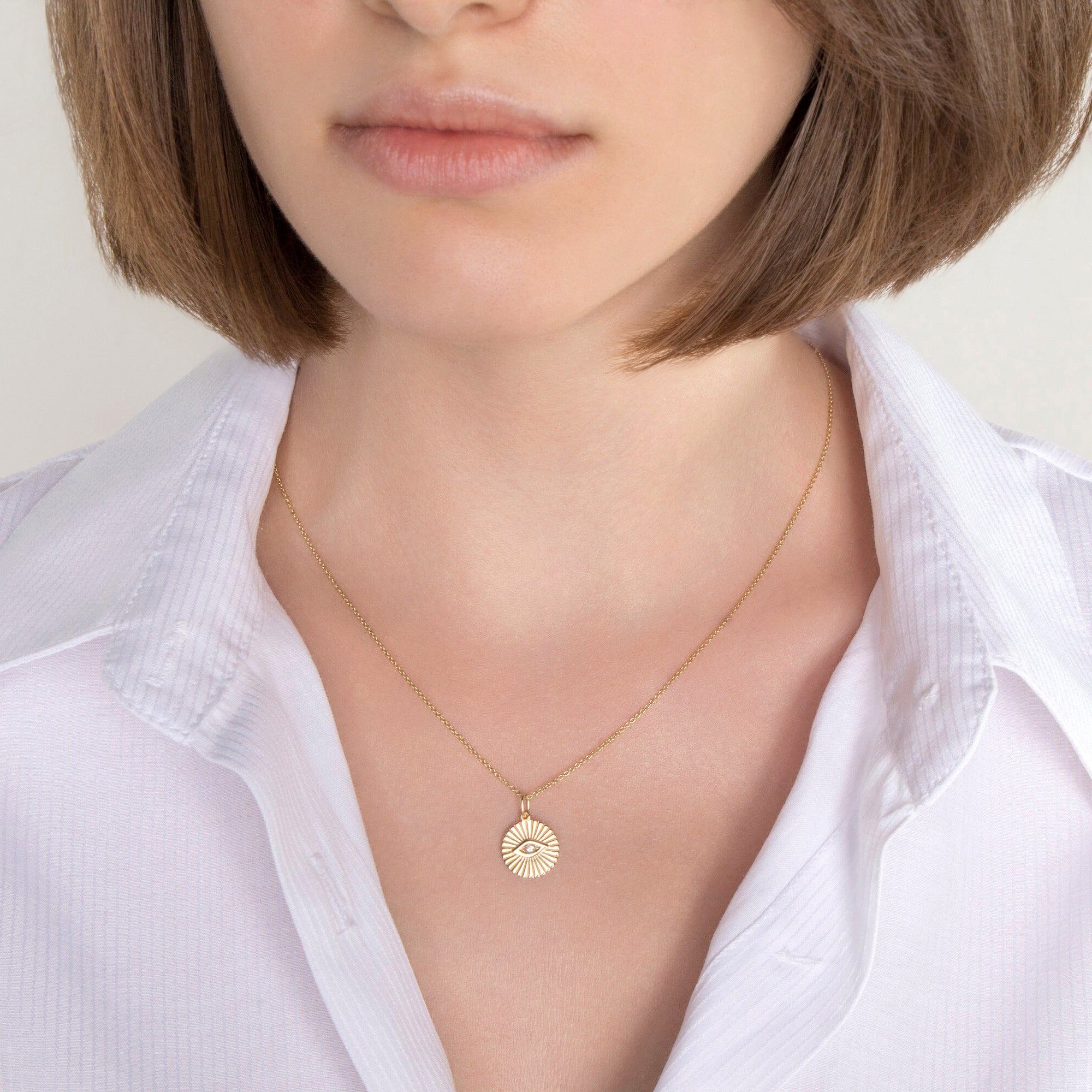 Mini Diamond Evil Eye Coin Necklace in 14K Gold