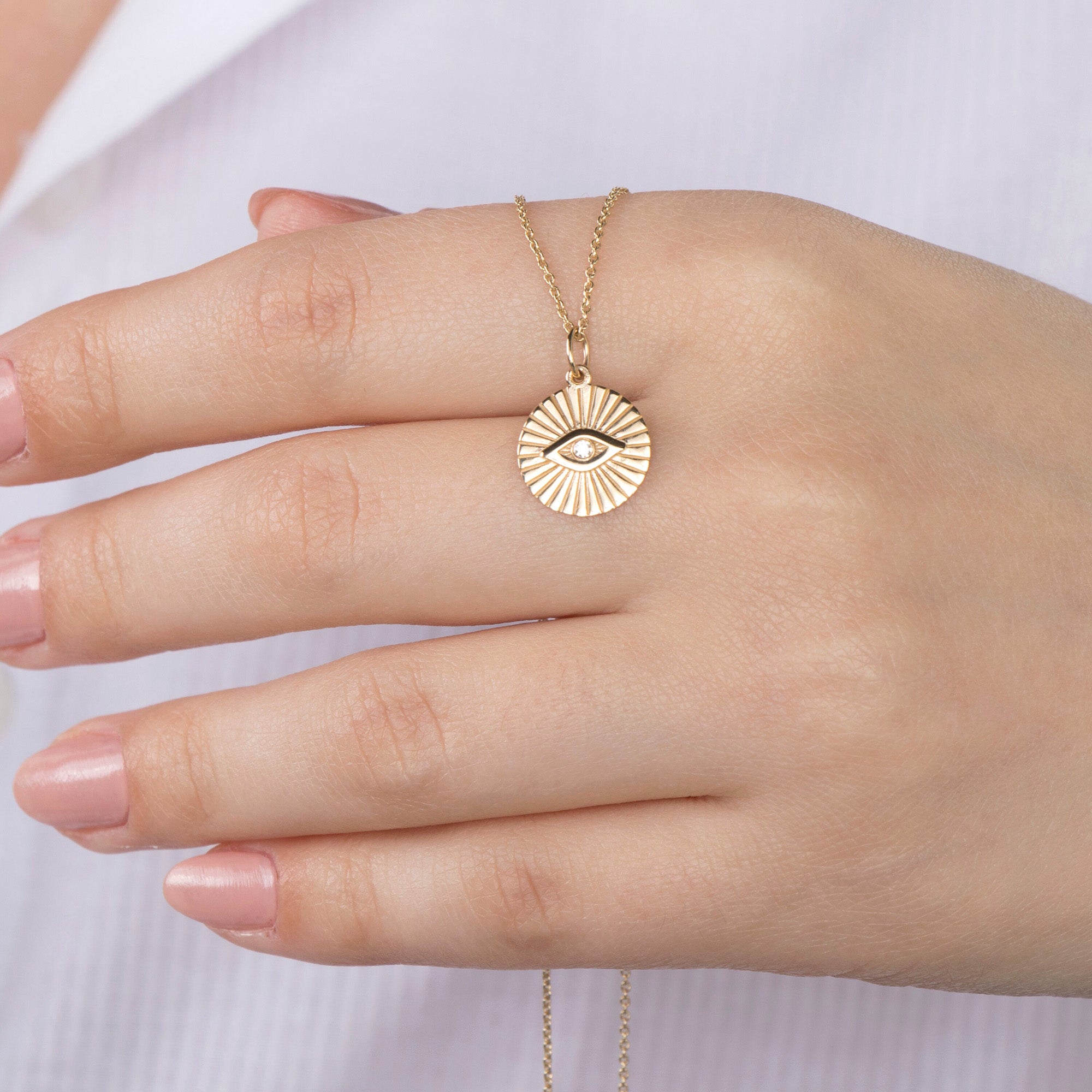 Diamond Evil Eye Coin Charm in 14K Gold