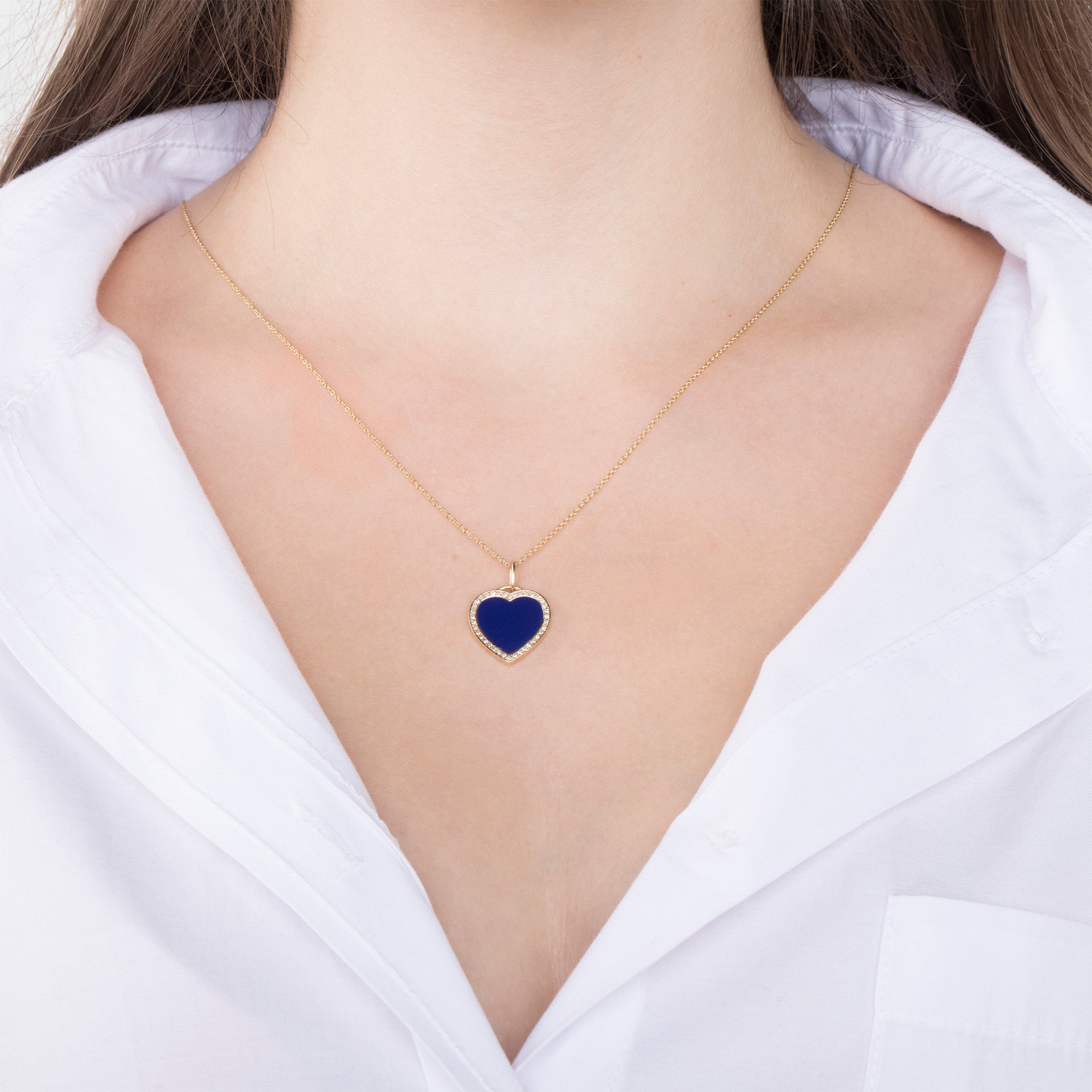 Small Lapis Lazuli and Diamond Heart Pendant Necklace in 14K Gold