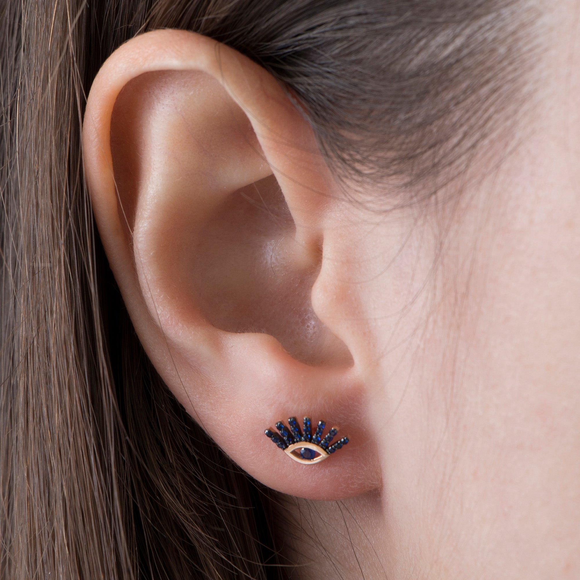 Blue Sapphire Eye Studs in 14K Gold